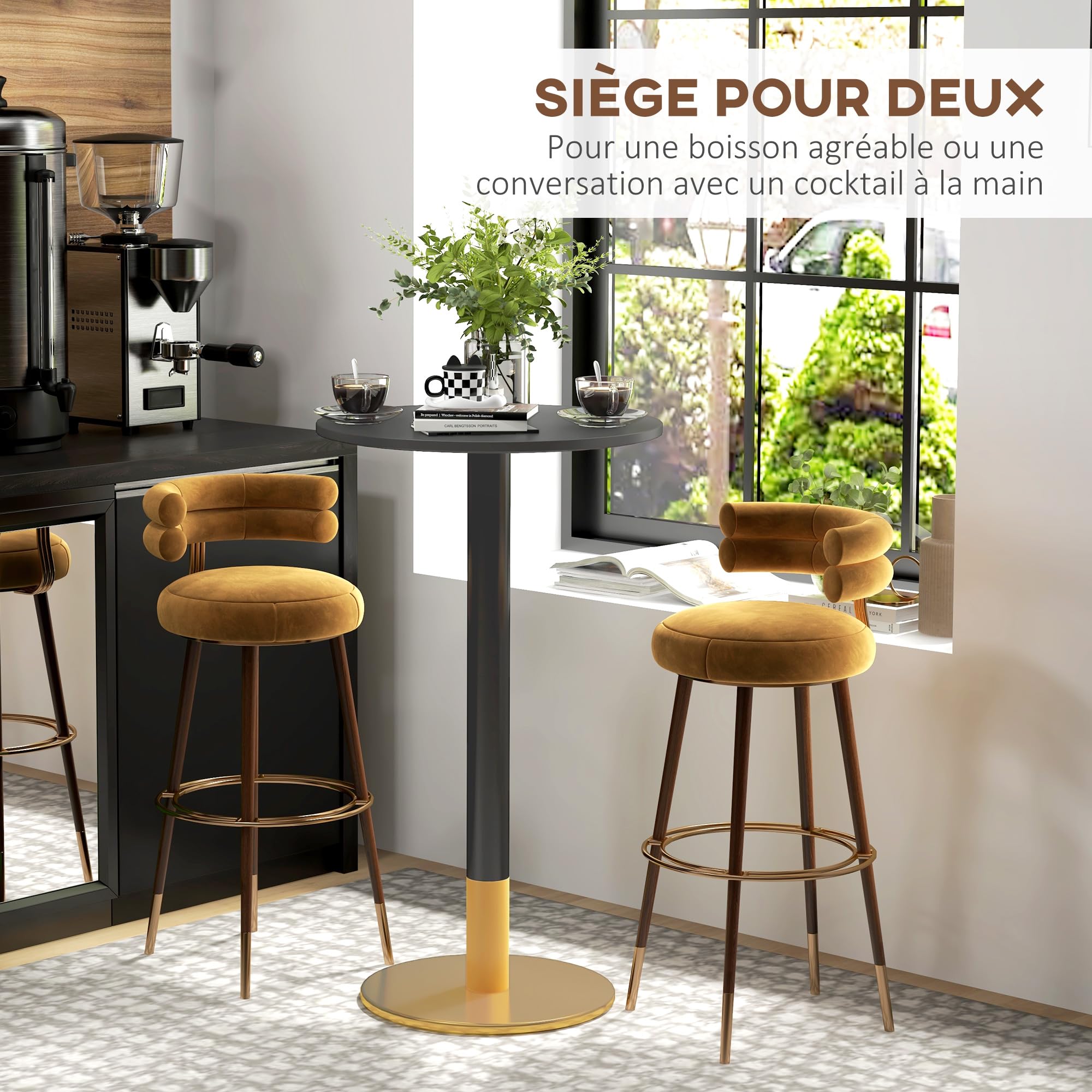 HOMCOM Table de Bar Ronde Mange-Debout 60L x 60l x 102H cm Noir