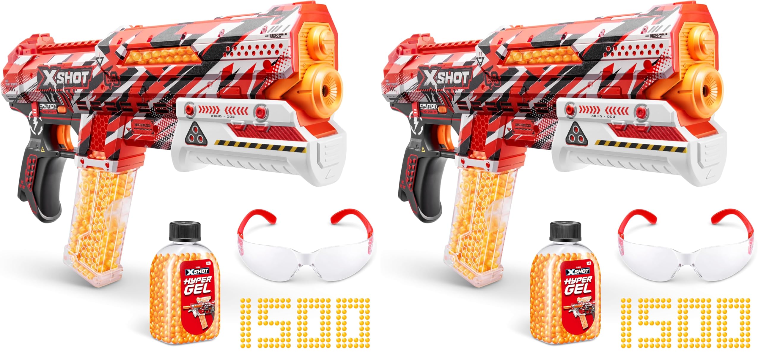 XSHOT Hyper Gel Clutch, a Manual Prime Blaster with 1,500 Hyper Pellets, a 100 capacity hopper & 400 capacity magazine. Includes protective eyewear. Ages 14 & up by ZURU. (Pack of 2)