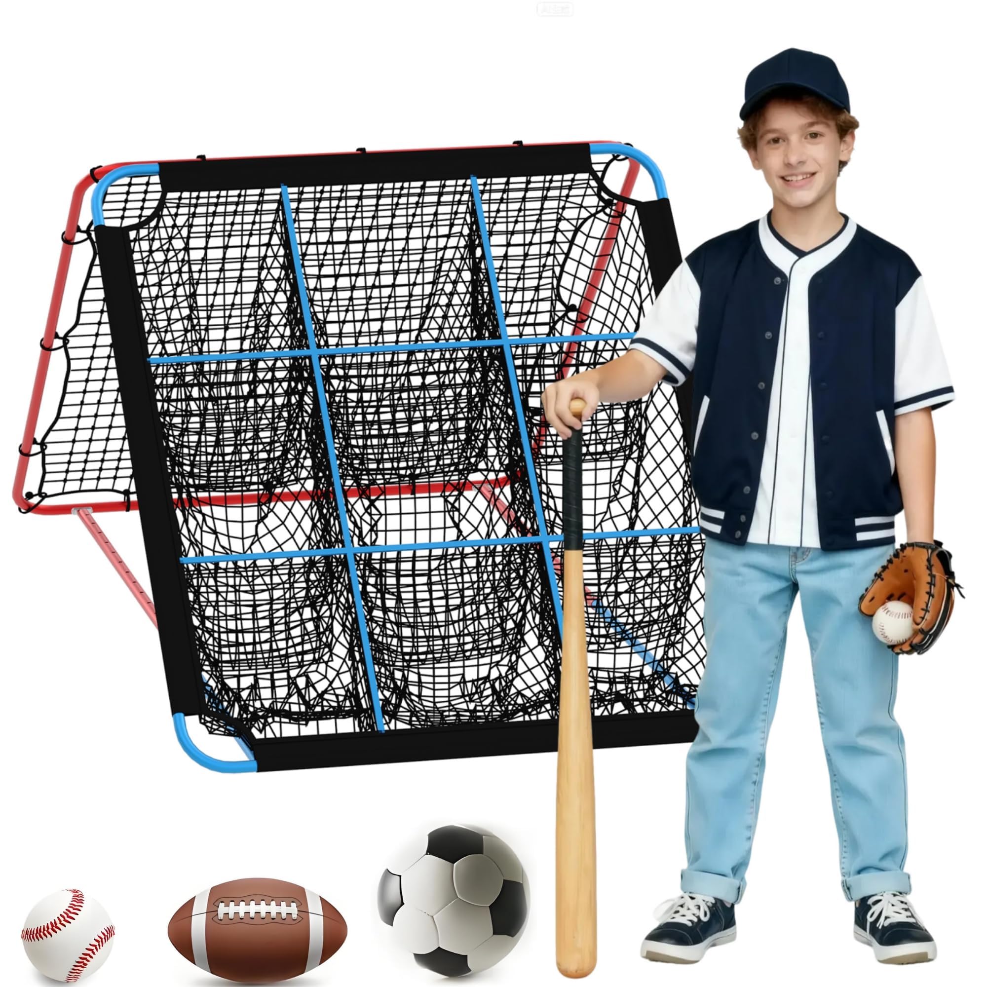 GarveeLife 2 in 1 Baseball Rebounder Netz, Sports Baseball Rebounder Mit Verstellbarer Winkel, Wurf- & Fielding-Trainingsgerät Für Softball, Fußball, Volleyball