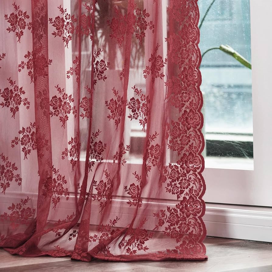 Amazon.com: Kotile Maroon Lace Curtains 80 Inches Long 2