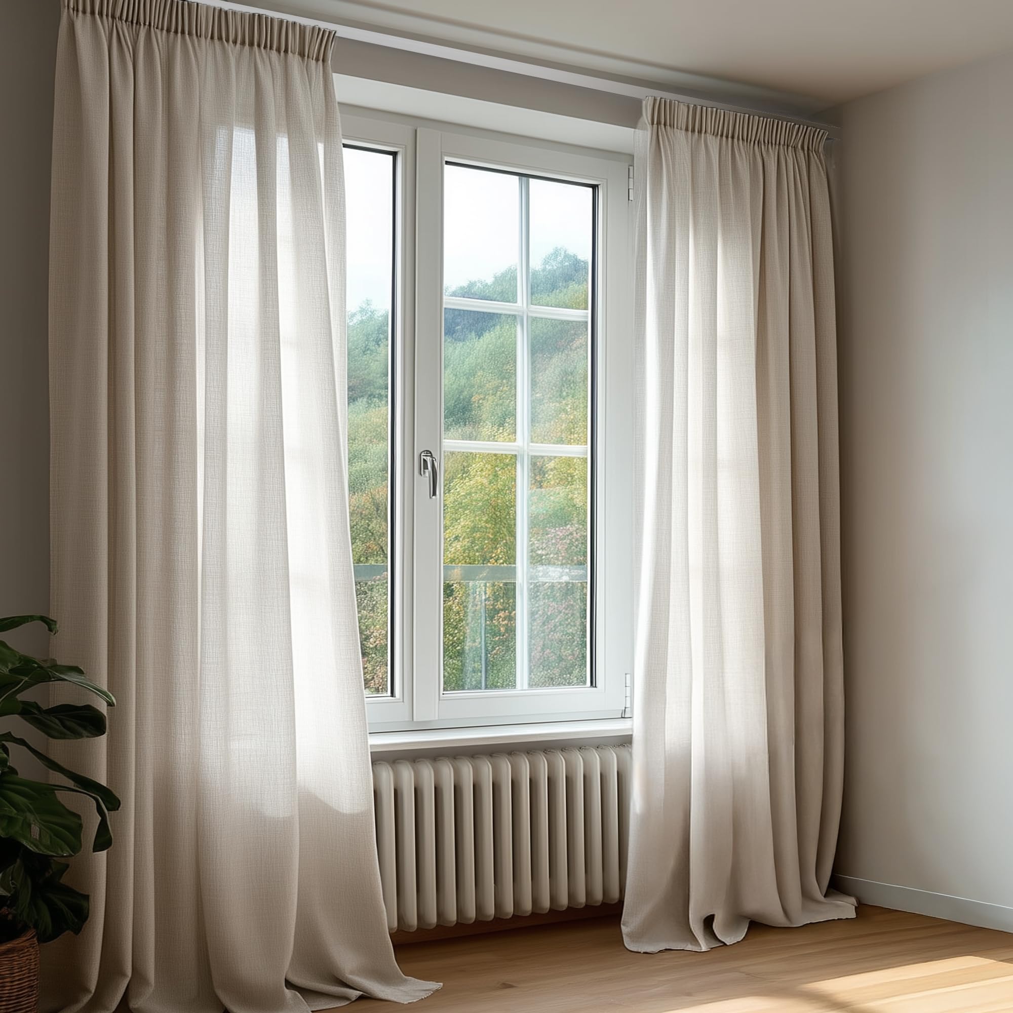 Deconovo Voile Gardinen mit Kräuselband Gardinenschal Vorhänge Halbtransparent Vorhang Leinenoptik Dekoschal 2er Set