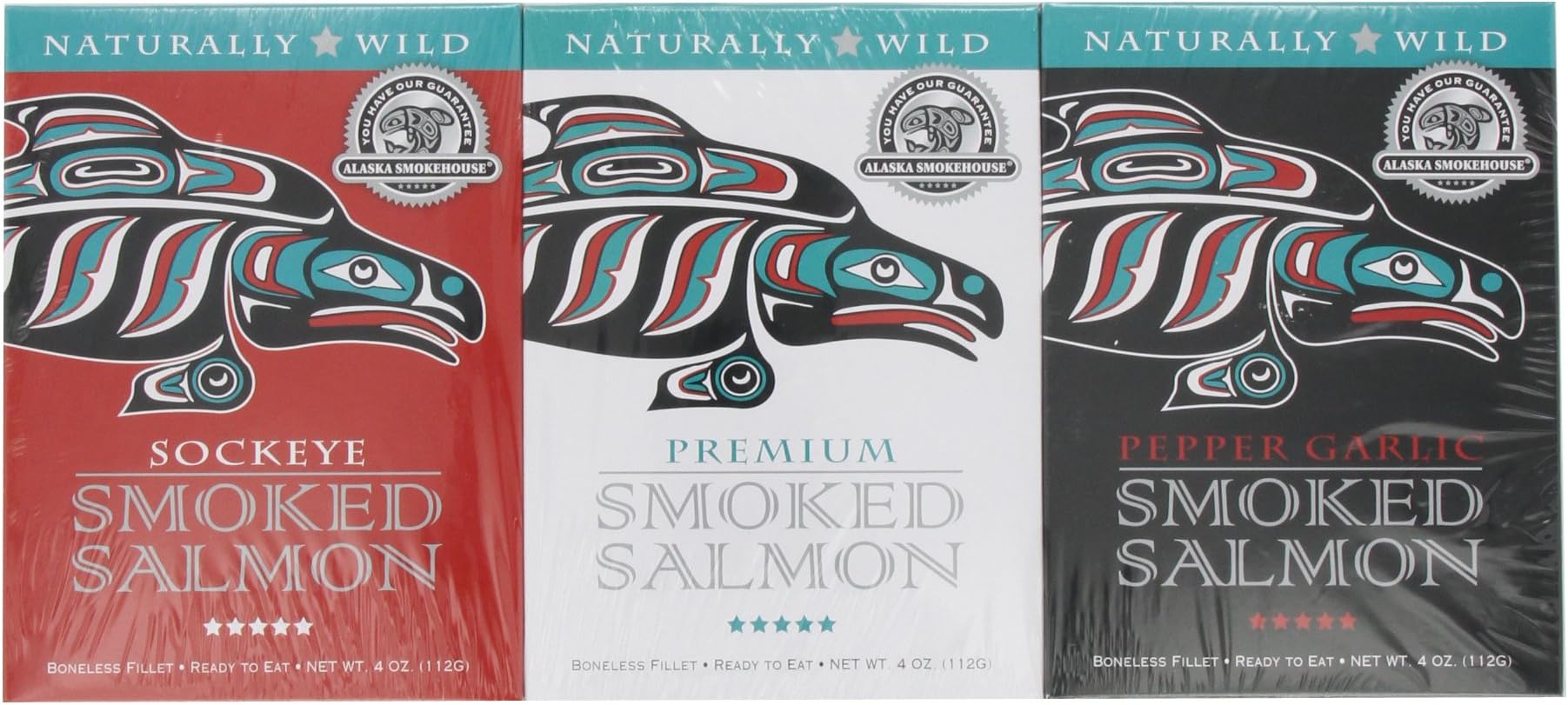 Alaska Smokehouse Trio of Smoked Salmon/Pepper Garlic/Sockeye Gift Set 4 ounce each