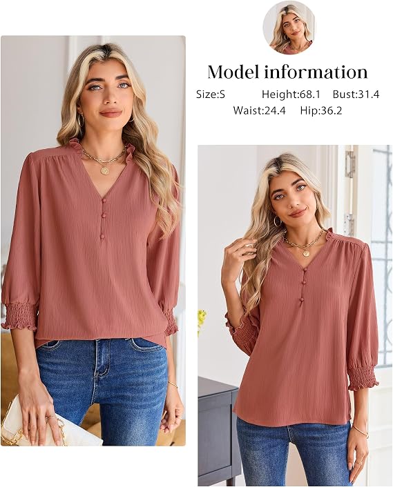 Gleeivy Blouses for Women Dressy Casual Long Sleeve V Neck Work Blouse