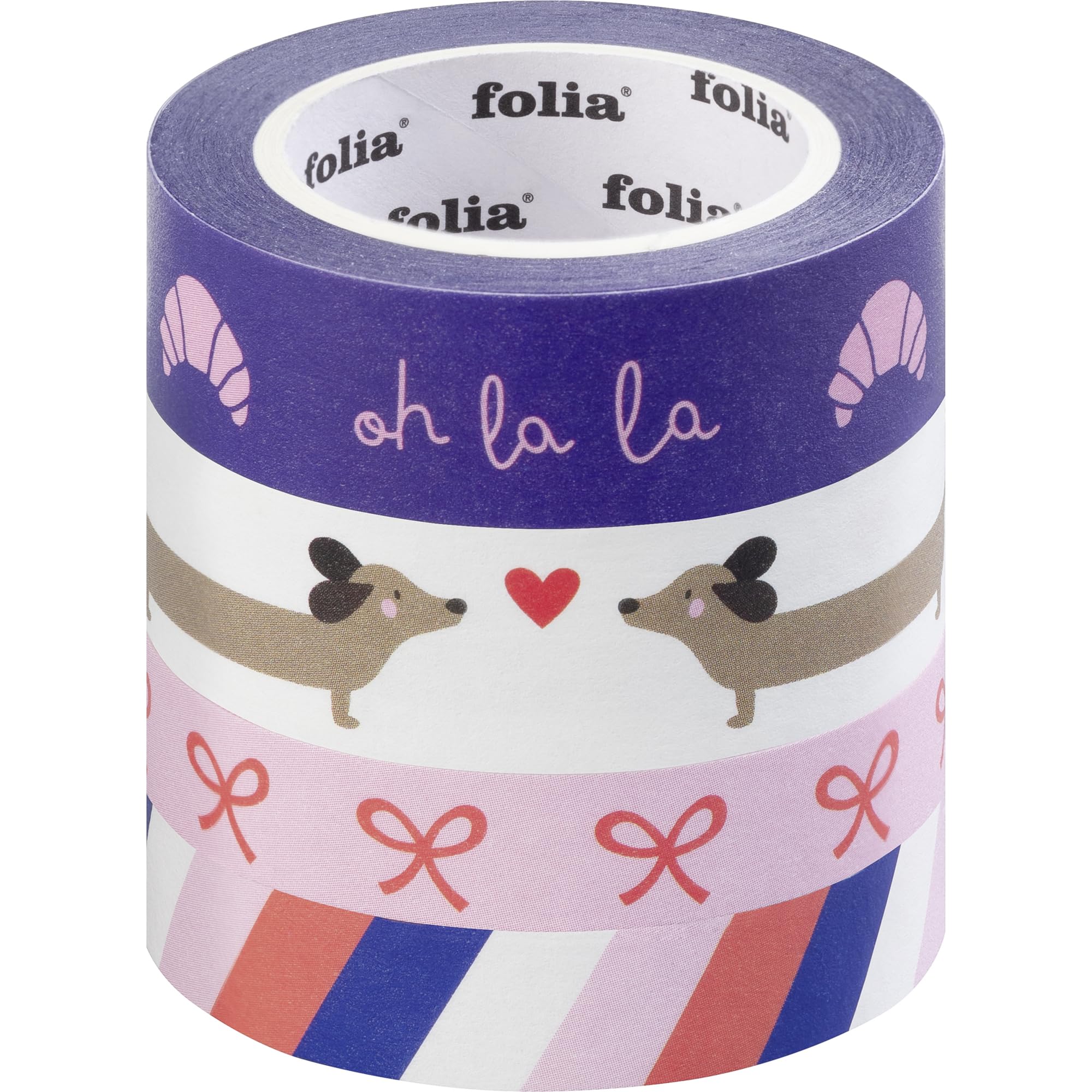Folia 26454 - Washi Tape PARISIENNE, 4 x 10 m, taśma samoprzylepna z papieru ryżowego, folia na gorąco w 4 wzorach, do tworzenia, dekorowania i ozdabiania.
