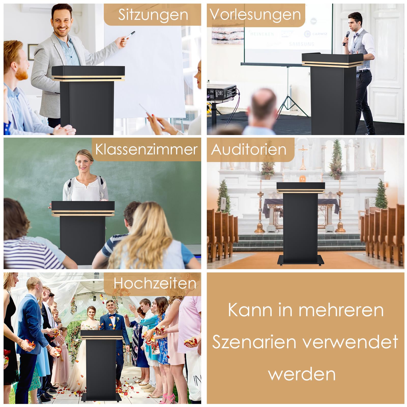 Holz-Podium, Holzpodium mit Ausziehbarer Schublade & Rädern, Premium hohes Massivholz Kanzel Rednerpult mit Doppellagiges Ablagefach, Rednerpult for Kirche, Vortrag, Schul, Seminar (110x46x 60cm)