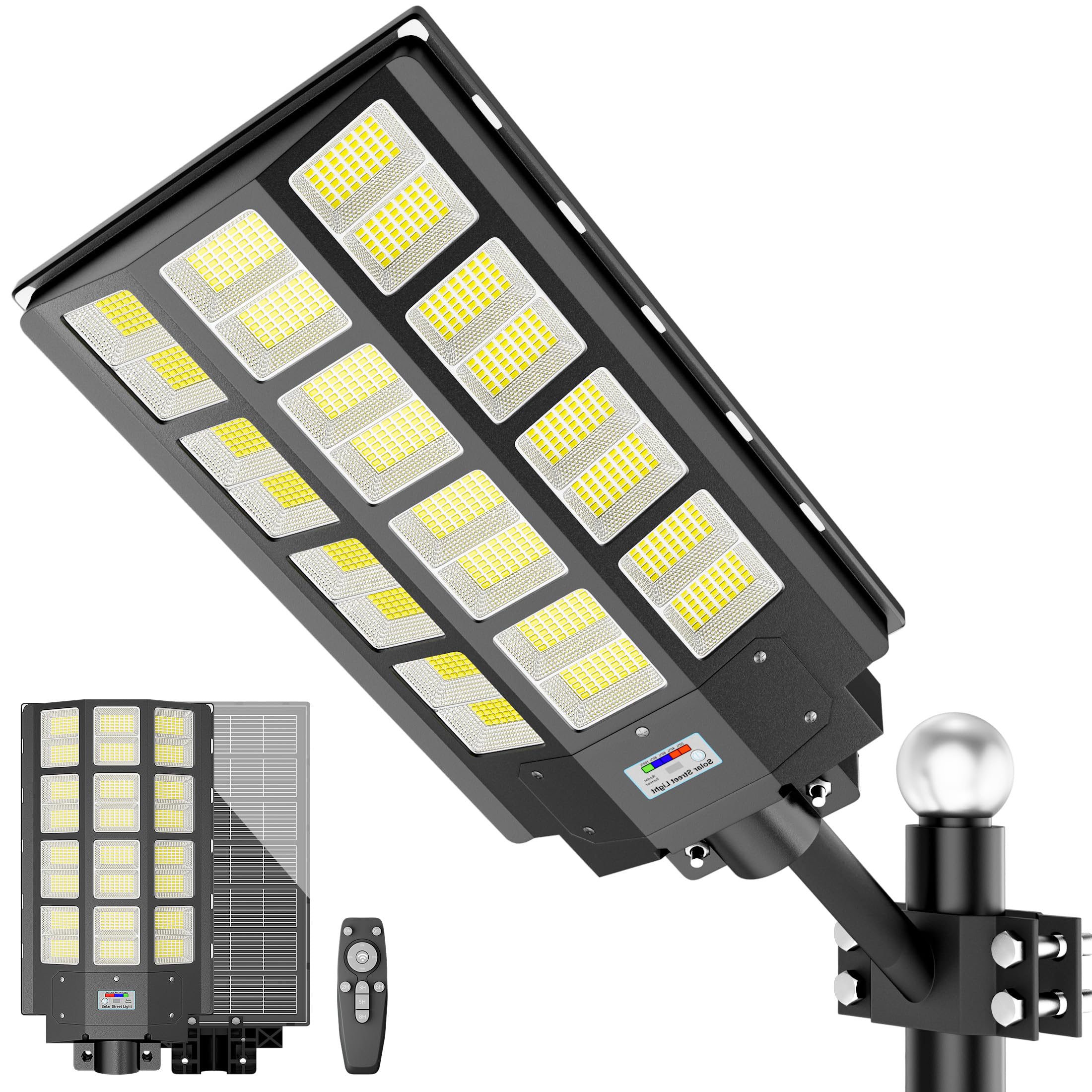 Loyoele 9000W Solar Street Lights Outdoor 240000 Lumens Solar Flood Light with Remote Control & Motion Sensor, Waterproof IP66 Dusk to Dawn Solar Power Lights for Garden,Yard, Path, Parking Lot 1-Pack