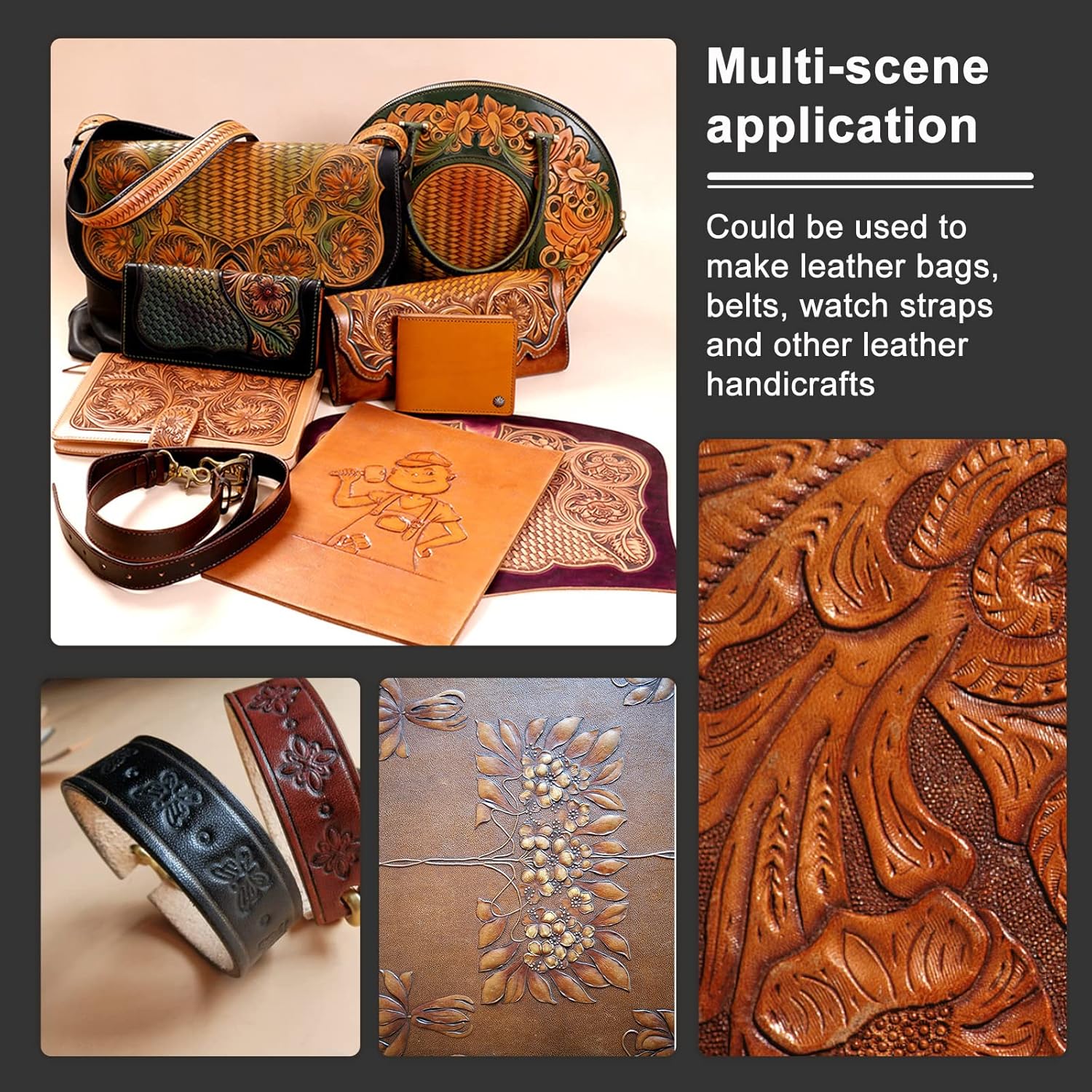 Wonvoc 21 Pcs Leather Stamping Tools, Leather Stamping Kit with 20 Patterns, Leather Carving Kit, Leather Stamping Tools Geometric, Leathercraft Stamping Tools and Mallet for DIY Leather Crafts - Image 7