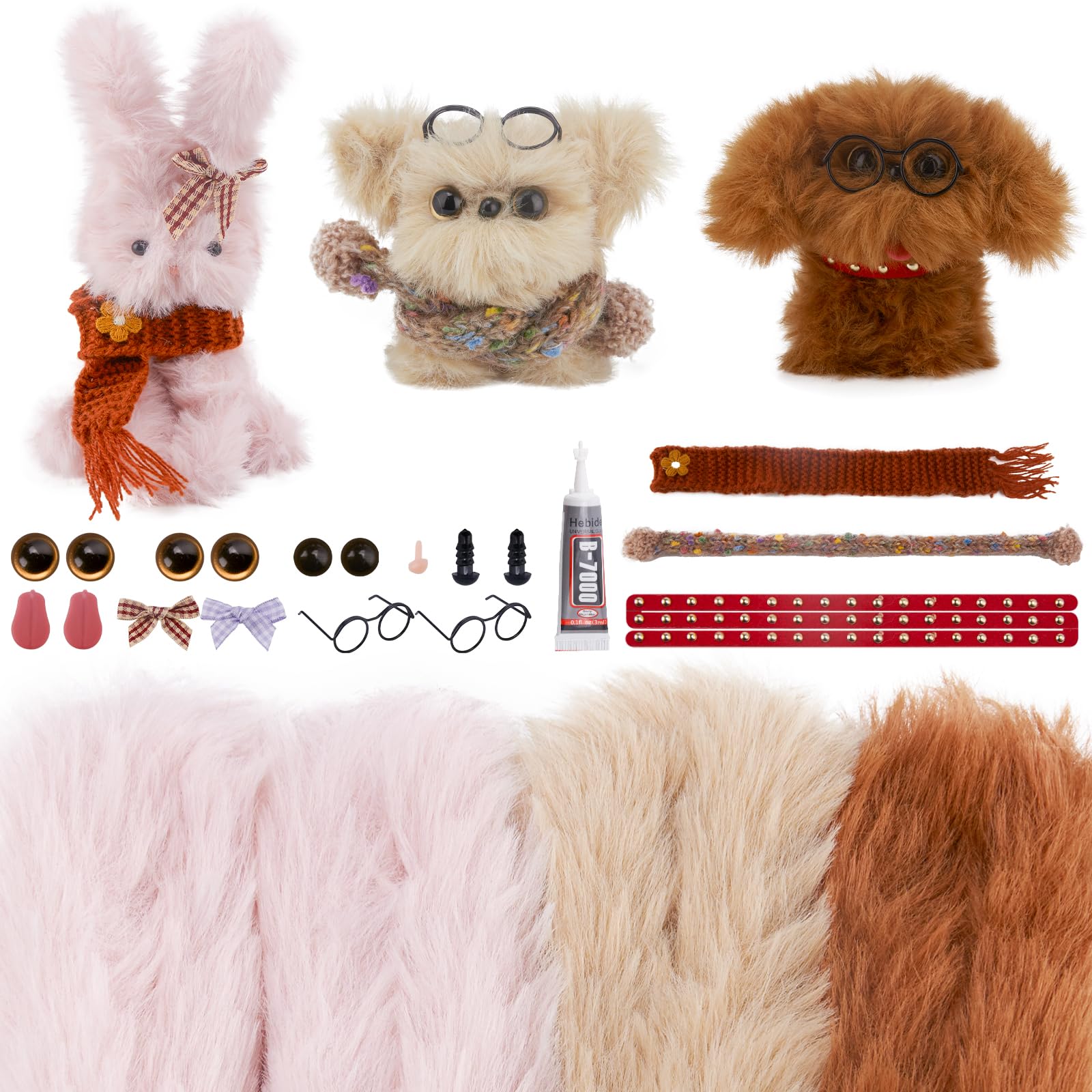 GUWINA 23Pcs Jumbo Pipe Cleaner Animal Craft Kit, 39.37'' Long 0.8'' Thick Faux Bunny Fur Fluffy Chenille Stems with Craft Accessories, DIY Fuzzy Sticks Supplies Kit for Making Rabbit & Dogs