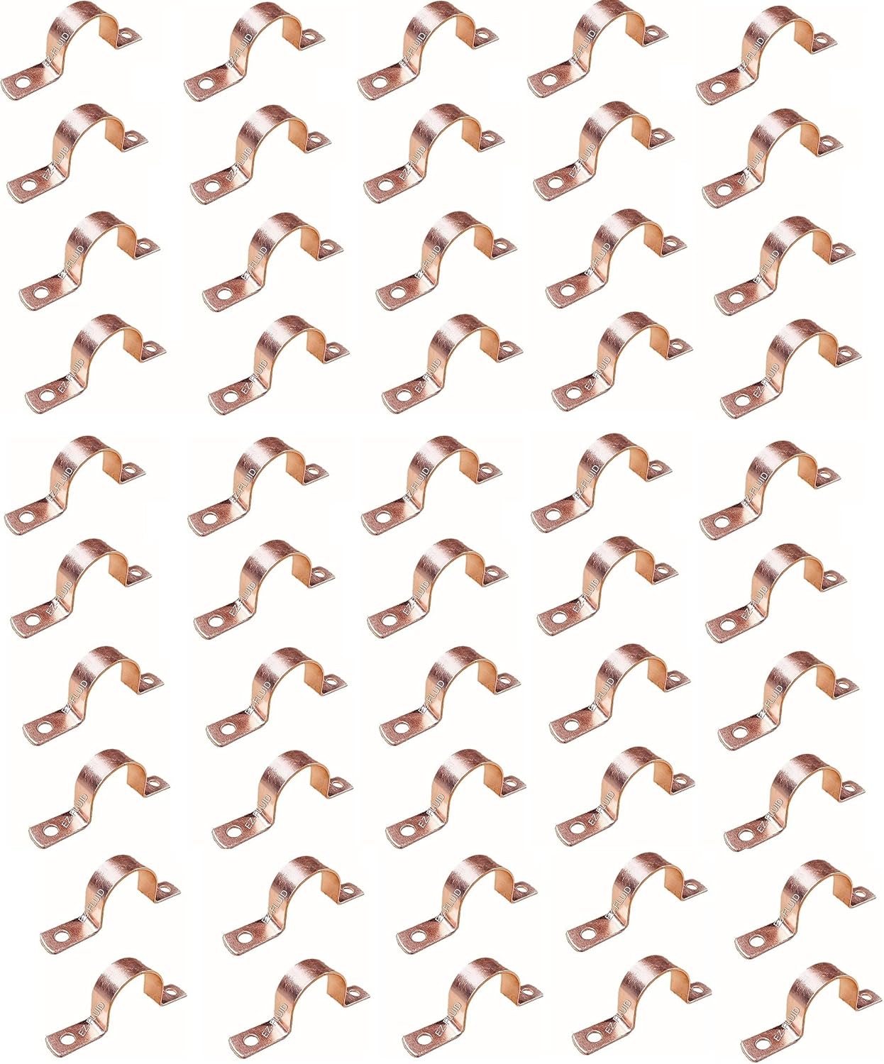 EZ-FLUID (50pcs) 1/2" Genuine Real Copper Pipe Strap Clamp Hanger with Two Holes, Plain Surface, Real Copper LF Pressure Pipe Fitting for Residential, Commercial