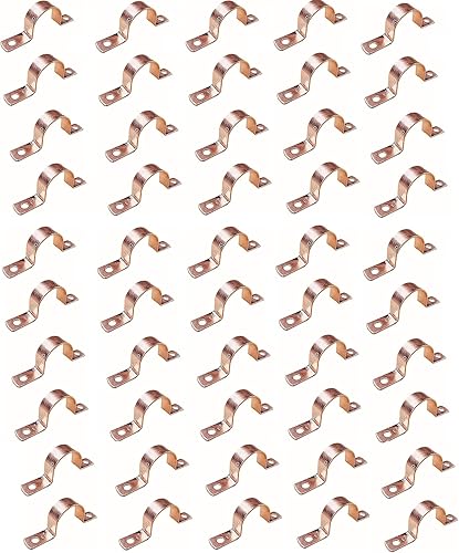 EZ-FLUID Plumbing - 50 abrazaderas de cobre de 1 pulgada con dos agujeros, montaje a presión LF de cobre real para residenciales, comerciales