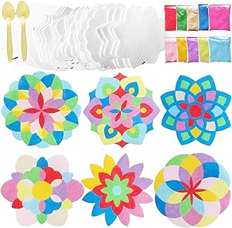 30 Sets Diwali Mandala Sand Art Kits Self Adhesive Rangoli Mandala Sand Painting for Adult DIY Sand Art Pictures with 10 Colorful Sand for Indian Festivals Gifts Diwali Party Decor Supplies