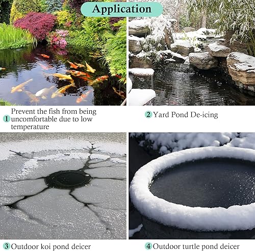 Vista 7 de HITOP Calentador de estanque para exteriores, calentador de acuario de 150 W, 300 W, 600 W, para estanques pequeños, descongelador de estanques