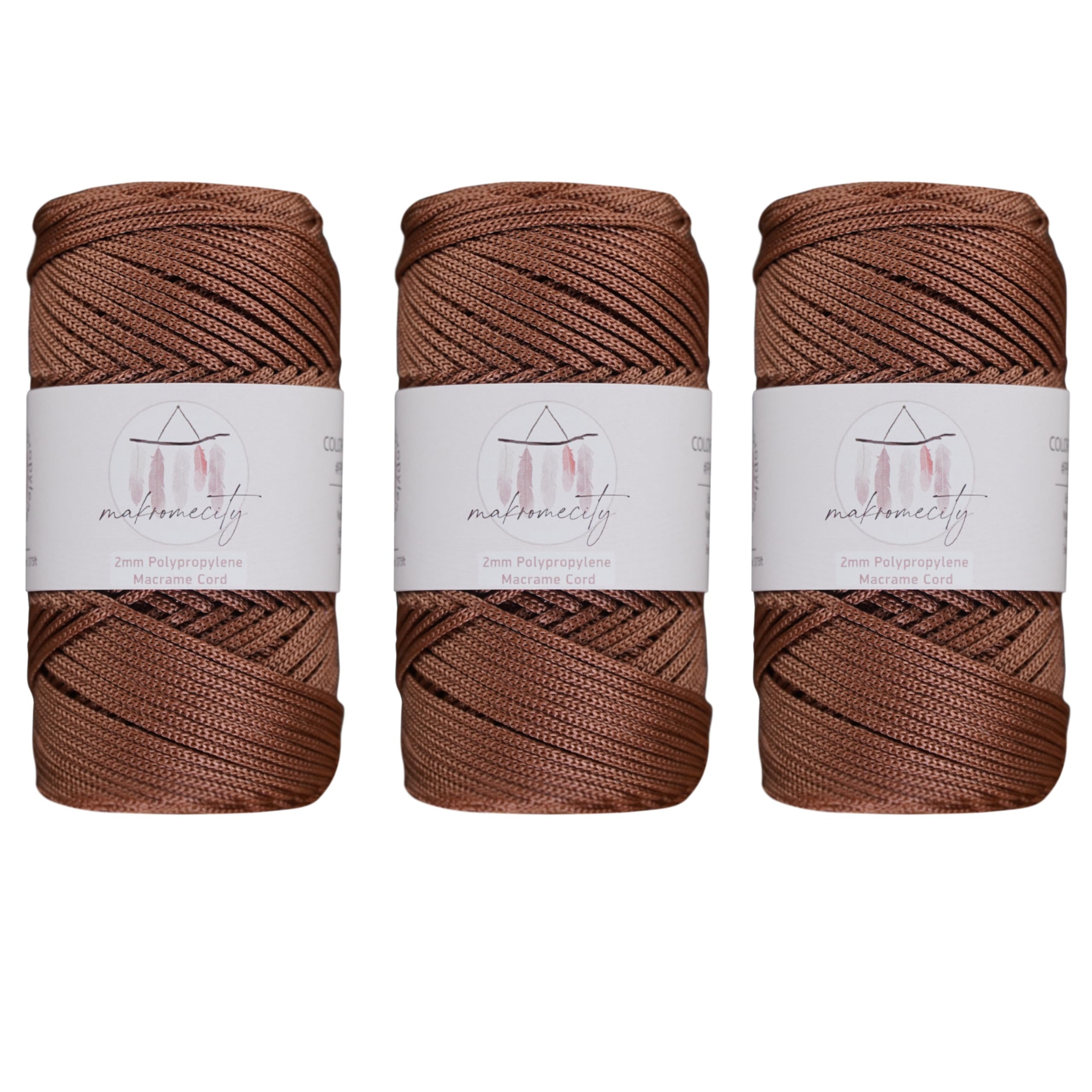 Makromecity, Polyester Macrame Cord 2mm x 125 Yards (375 feet) 2mm Polypropylene Macrame Cord Crochet Macrame Bag Cord Crafts for Wall Hangings, Bags, Underplate, Rug (3, Copper)