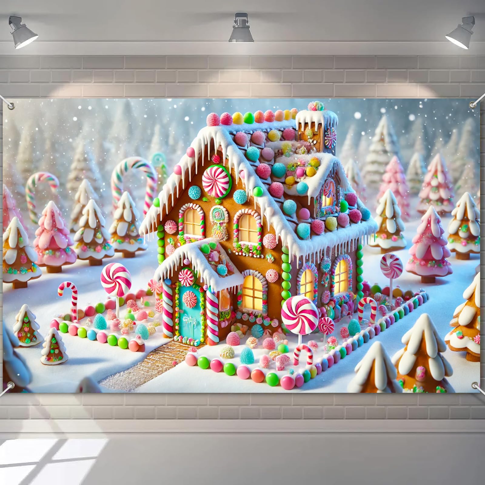 BlissYard Christmas Gingerbread House Banner Candy Land Holiday Decor Colorful Sweet Winter Wonderland Backdrop for Party Wall Decoration Kids Home