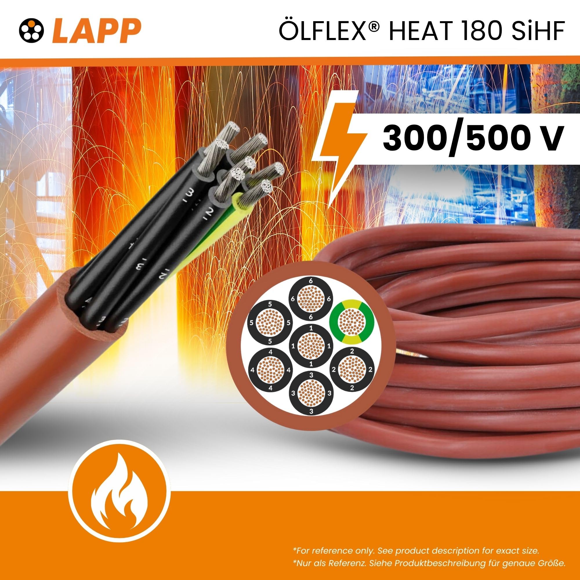 Lapp Kabel 0046020 Cavo Multicore Unscreened, 3 Core, 14 AWG, 2.5 mm² | Resistente a alte temperature, conduttore in rame e silicone rosso, diametro 9.7 mm, bobina al metro, tensione 500 V