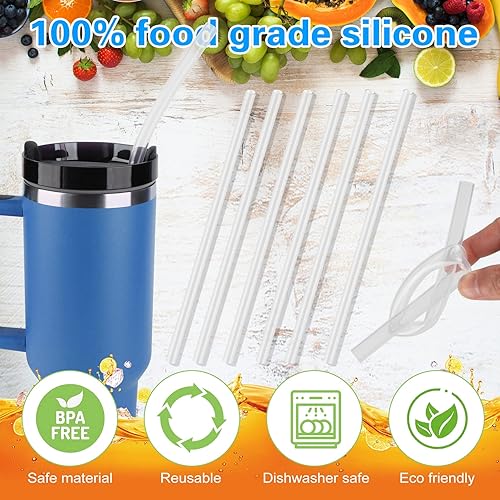 Miniatura 6 de Paquete de 6 popotes de repuesto de silicona para vasos Stanley 20, 30, 40 onzas, popotes reutilizables compatibles con vaso Stanley de 40 onzas,