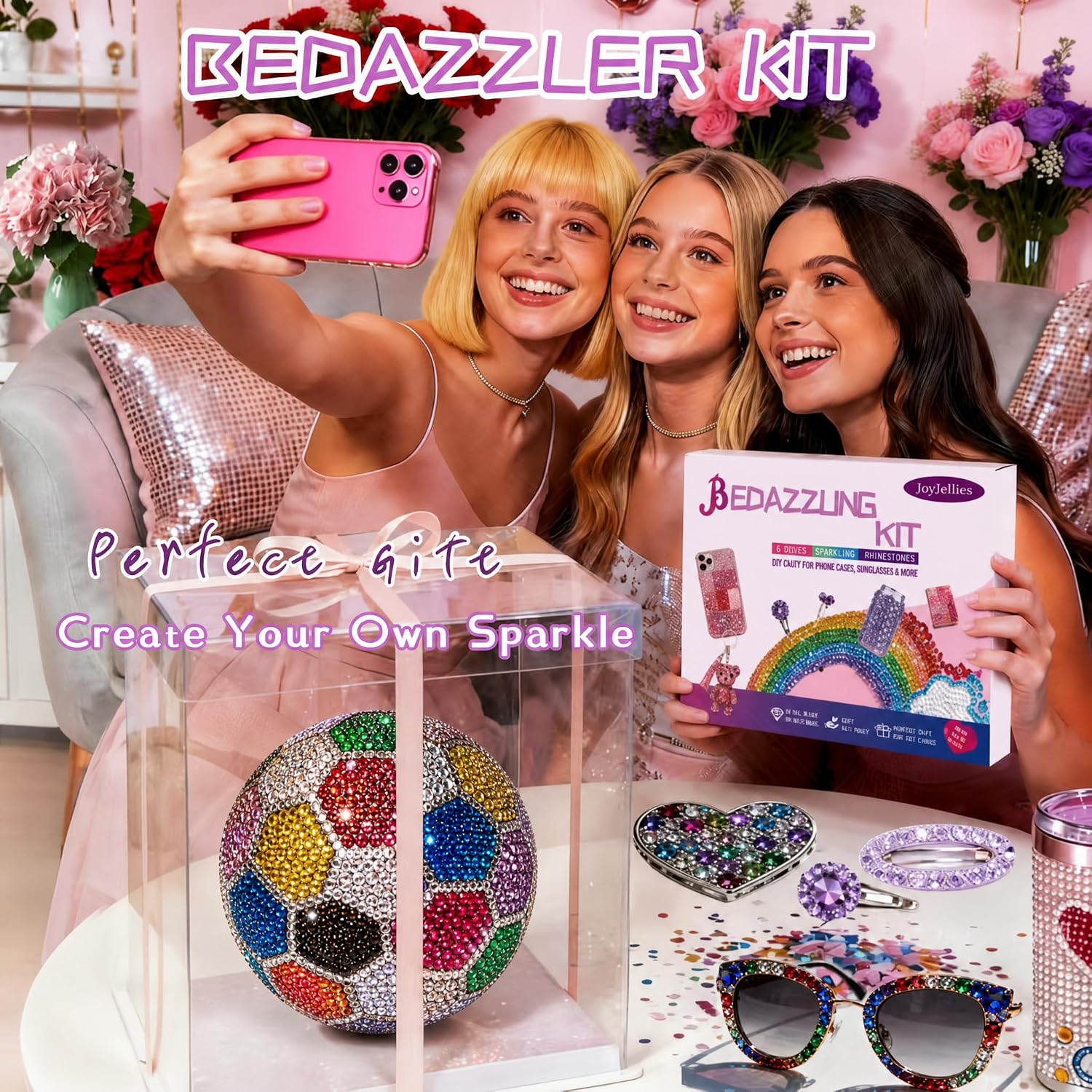 6 Boxes Bedazzling Kit, 3mm 56000Pcs Resin Jelly Rhinestones Kit Flatback Rhinestones Nail Gems Bedazzler Kit with B7000 Jewelry Glue & Tools Bedazzling Kit for DIY Arts & Crafts Gifts