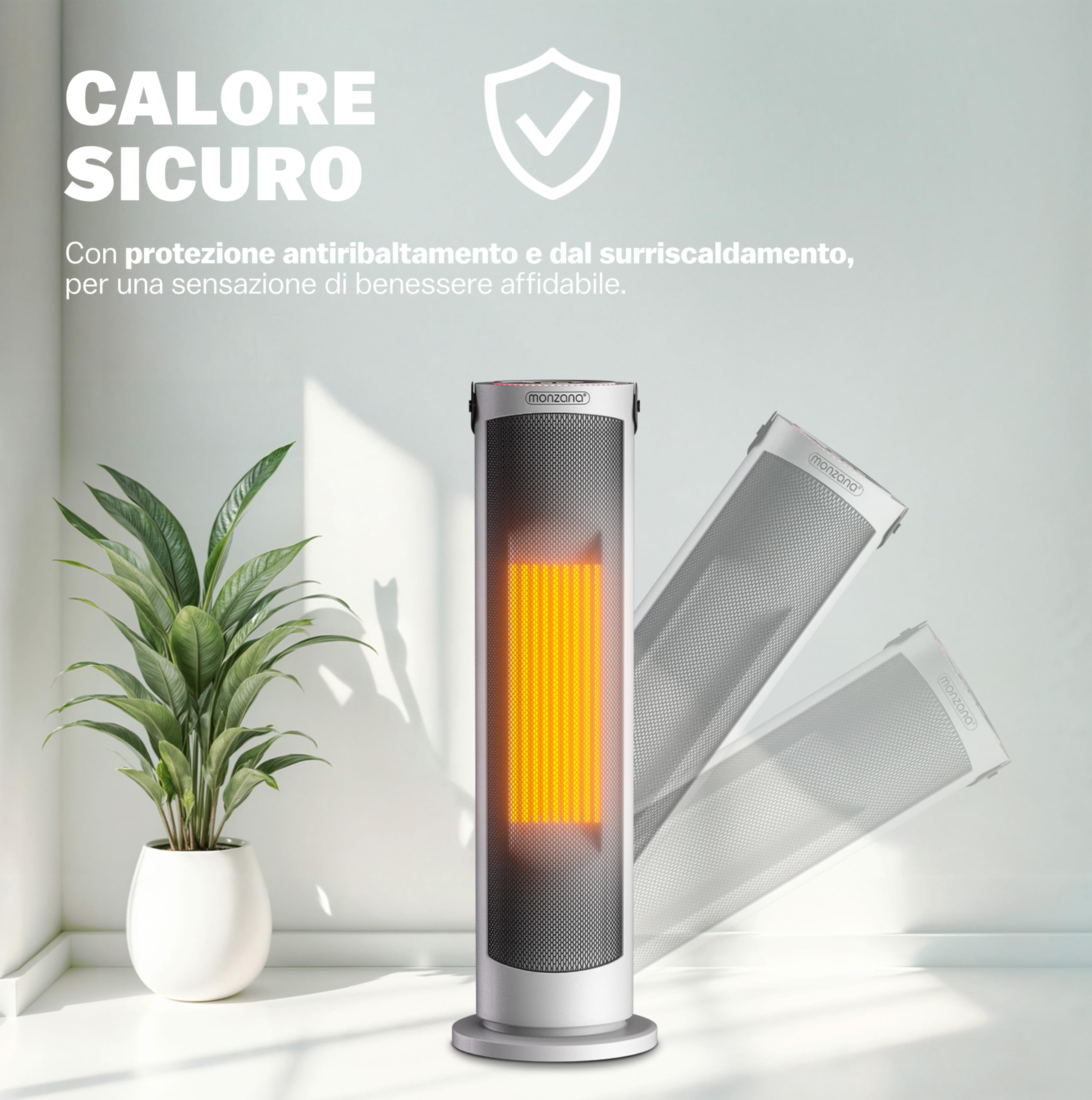 Monzana Termoventilatore da 2000W 15-35°C Modalità ECO Teleocmando Display Touch LED Luminosi