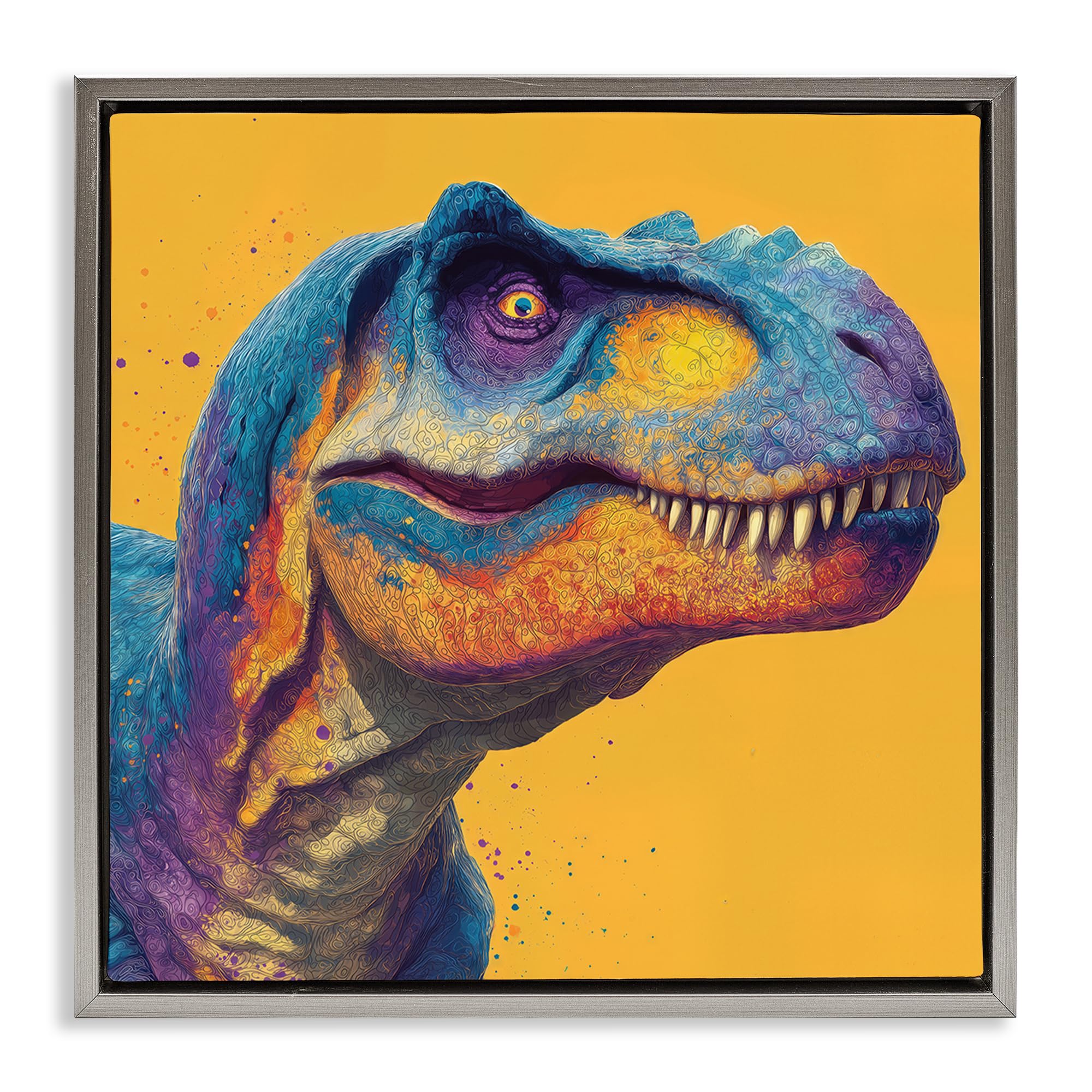 Stupell Industries Luster Gray (Matte) Vibrant T Rex Portrait Kids, 17 X 17 Inch Canvas In Floater Frame