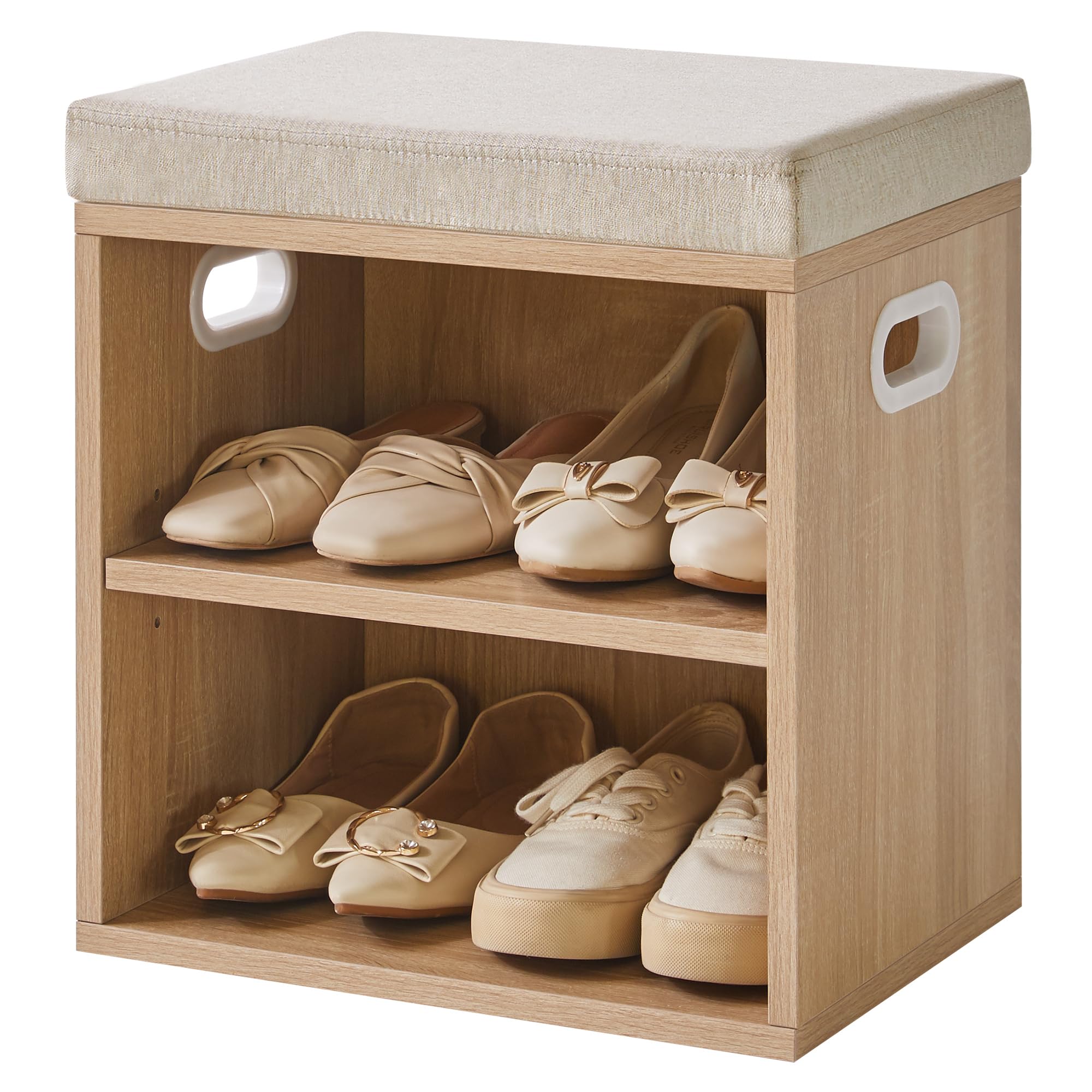 YMYNY Panca per scarpe con cuscino, scarpiera a 2 ripiani, 15,4 x 11 x 16,54 cm, colore naturale chiaro