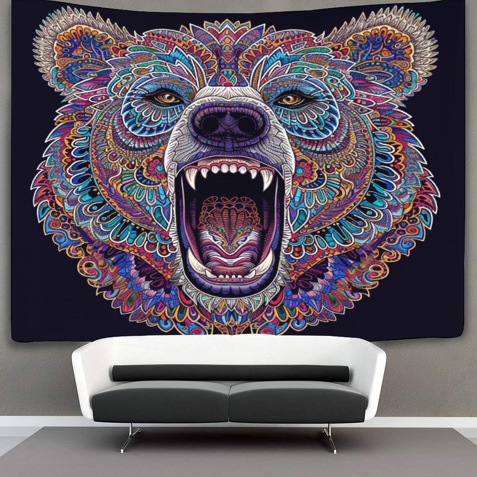 kaiyun Mandala Bear Tapestry Bedroom Aesthetic Indie Wall Room Decor Animal Wall Hanging,Wall Art 150cmx200cm