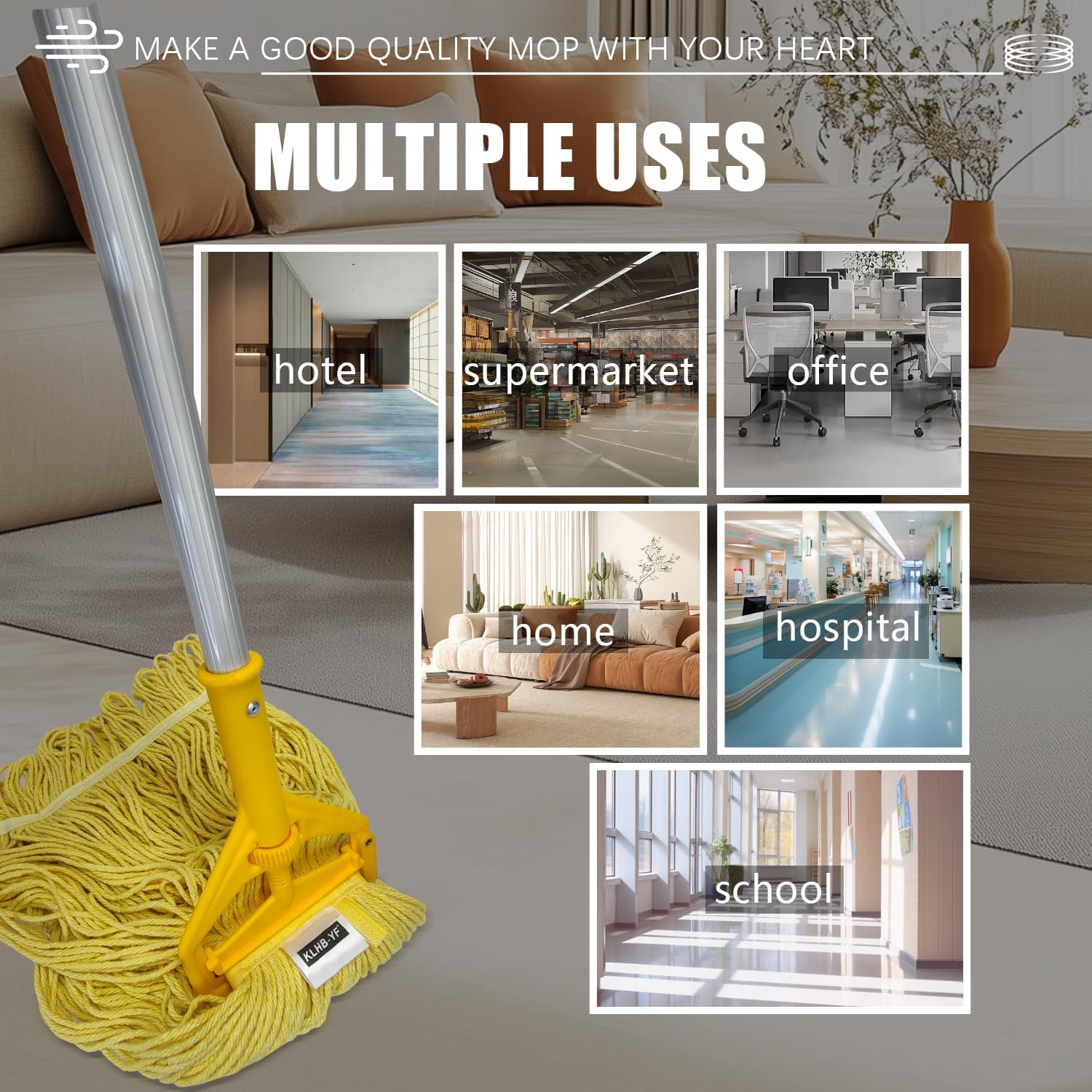 21 Oz Yellow Cotton Mop Head Replacement Heavy Duty Industrial Commercial Mop Head Washable Industrial mop Heads Heavy Duty for Commercial & Home Cleaning