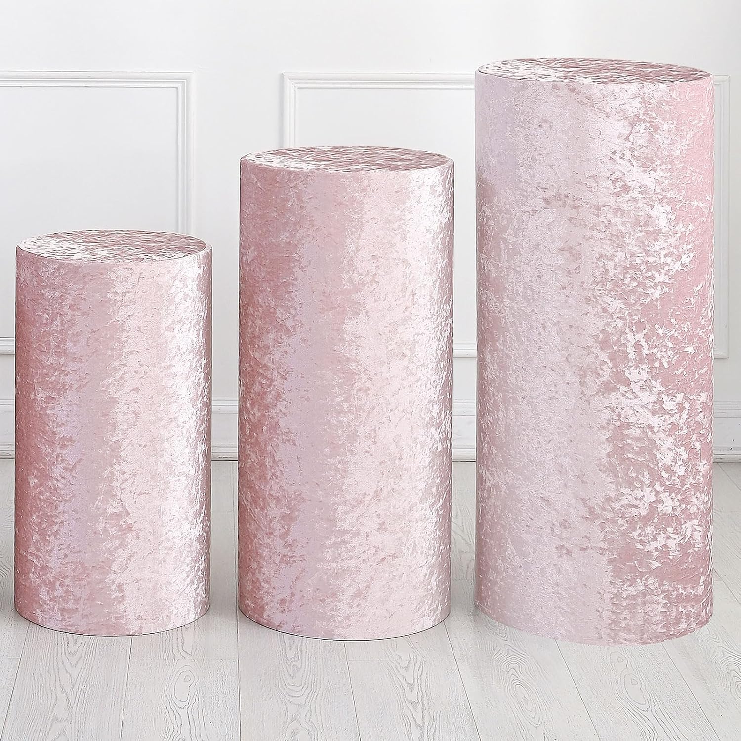 uxcell Set of 3 Pink Cylinder Spandex Stand Covers, Plinth Stand Cover for Party Wedding Birthday Decoration, Only Contains Cylinder Covers (Velvet Fabric - Large)