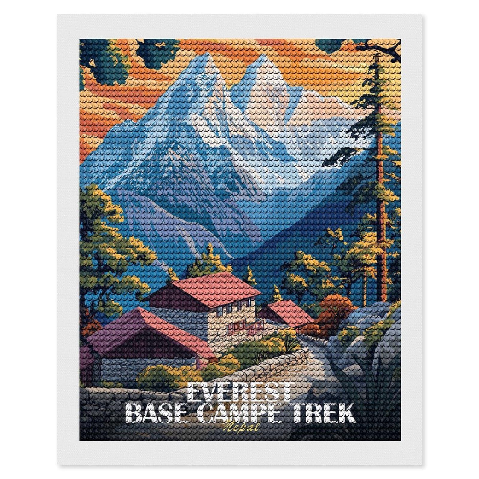 Junmoney Everest Base Camp Trek Nepal Art Crystal Diamond Art Kit 16"x20", Stress Relief Craft, Decorative Artwork, Vintage Style Decor, Birthday Gift