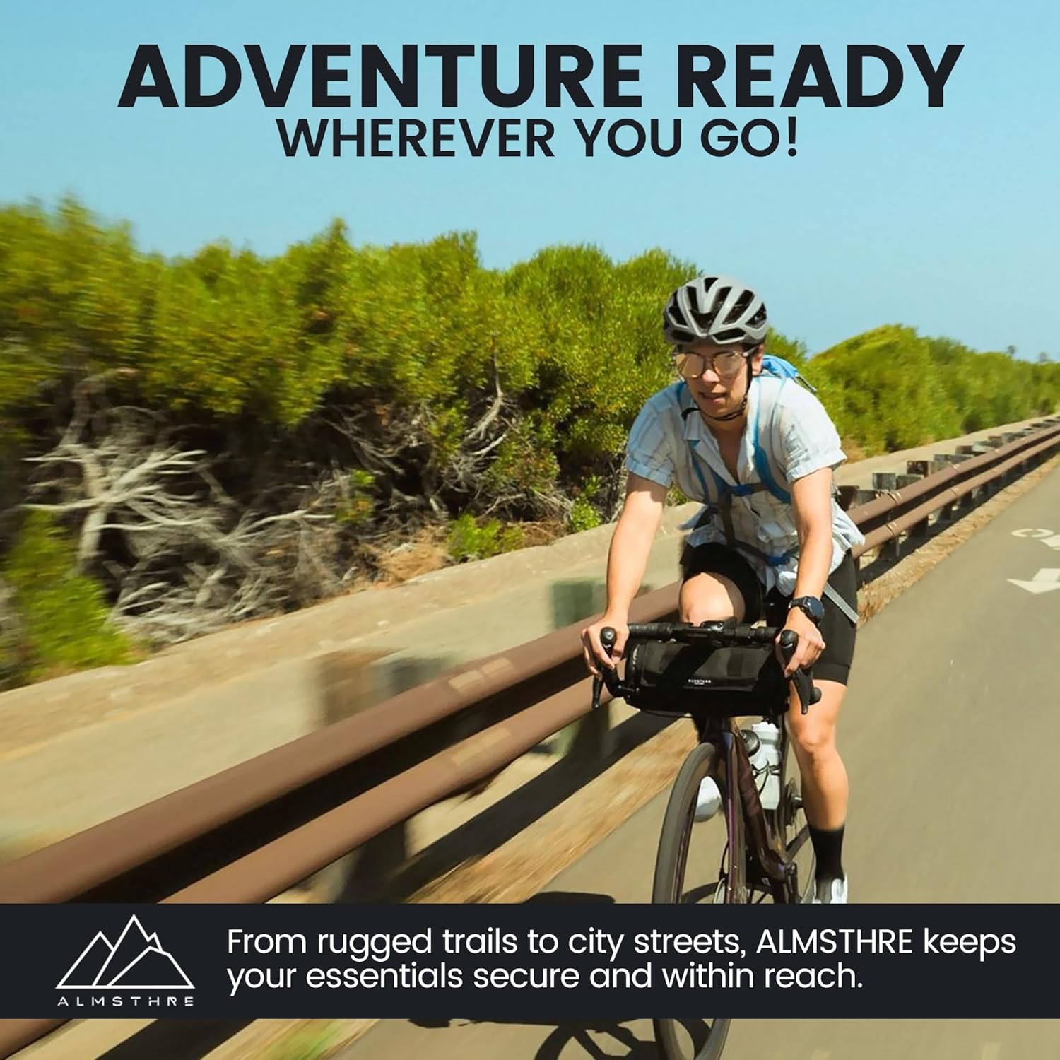 ALMSTHRE Signature XL Bar Bag – Midnight Black | Hard-Shell Bike Handlebar Bag with Waterproof Zippers & Adjustable Straps | Lightweight Bicycle Handlebar Bag, Compatible with Road, Gravel & MTB Bikes