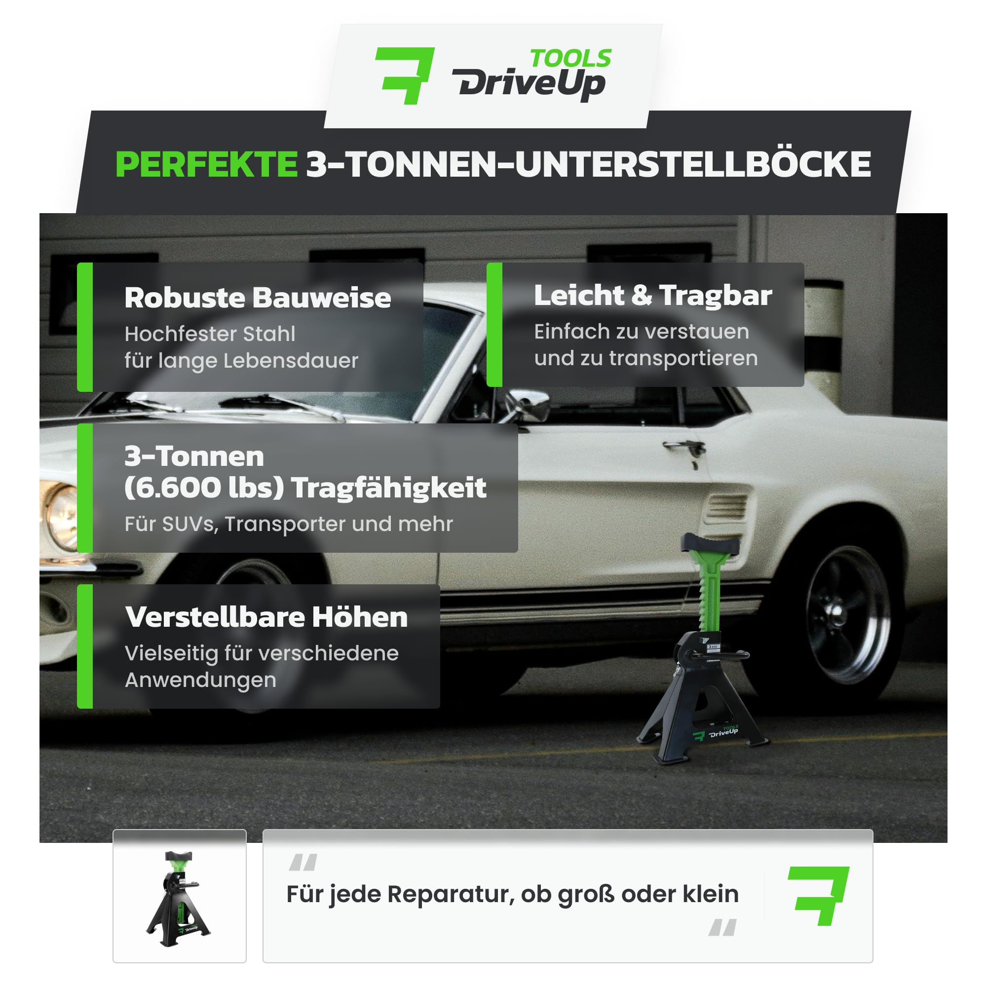 Unterstellböcke für Auto (3TONS - 420max) | Stabilisierende Wagenheberständer, 2er-Pack | Hubhöhe 280 mm–420 mm | Autolift – Auto Steht 3 Tonnen, insgesamt 6 Tonnen.
