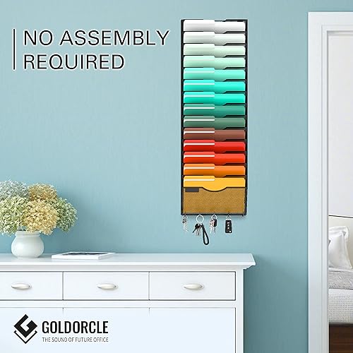 Miniatura 6 de GoldOrcle Organizador de archivos de pared de 15 niveles con ganchos, soporte de malla de metal montado en la pared, estante de documentos para