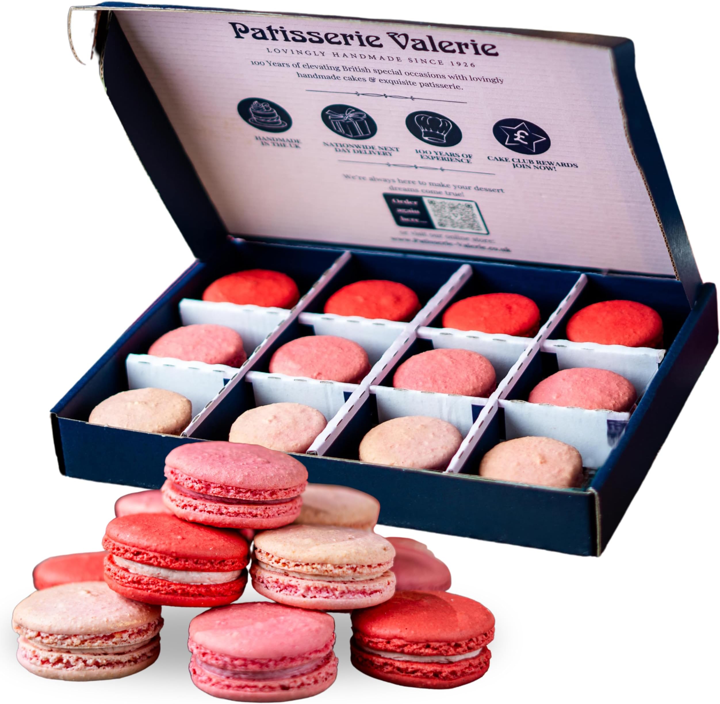 โ Patisserie Valerie Macaron Gift Box of 12 - Strawberry, Raspberry & Rose French Macarons