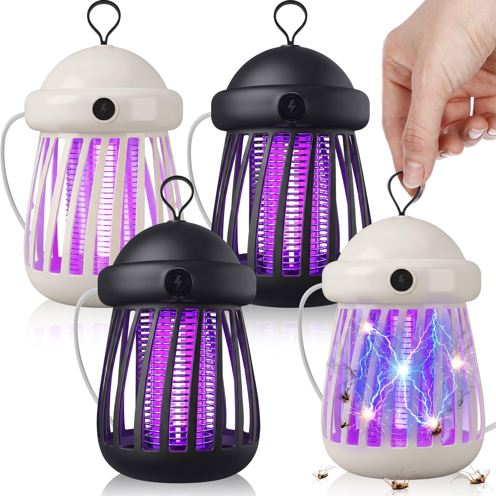 Lampa przeciw owadom zasilana przez USB, pułapka na owady UV, z elektryczną siatką 3000 V i lampką nocną, cicha, wewnętrzna meduza do gonatów, moli, muszek owocowych, 4 szt