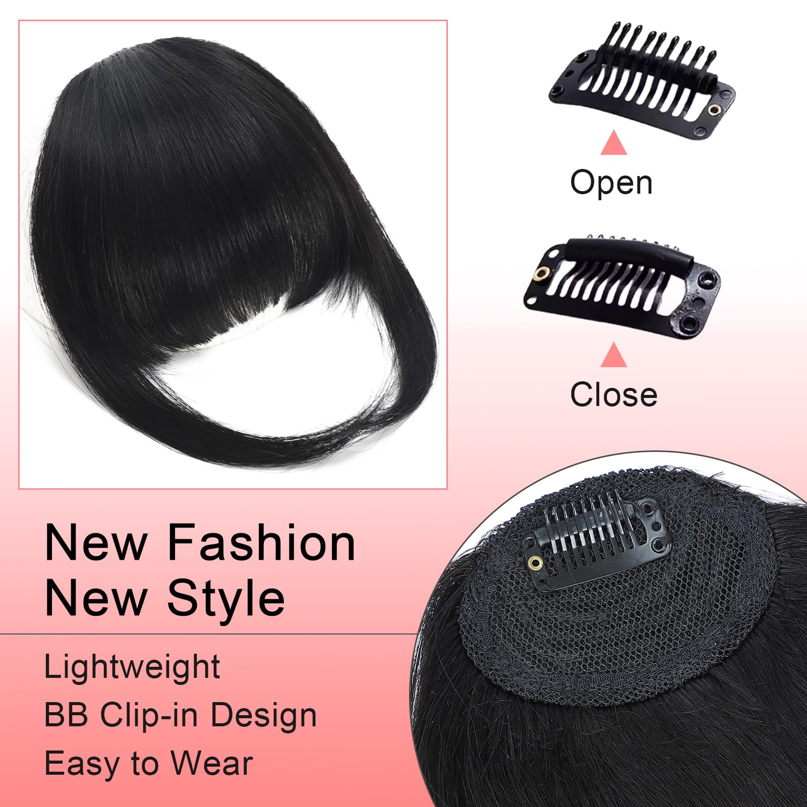 Flequillo con clip, extensiones de cabello humano 100 % real, flequillo francés falso, fleco francés con sienes, cortina plana frontal ordenada, extensiones gruesas para mujeres y niños, uso 4