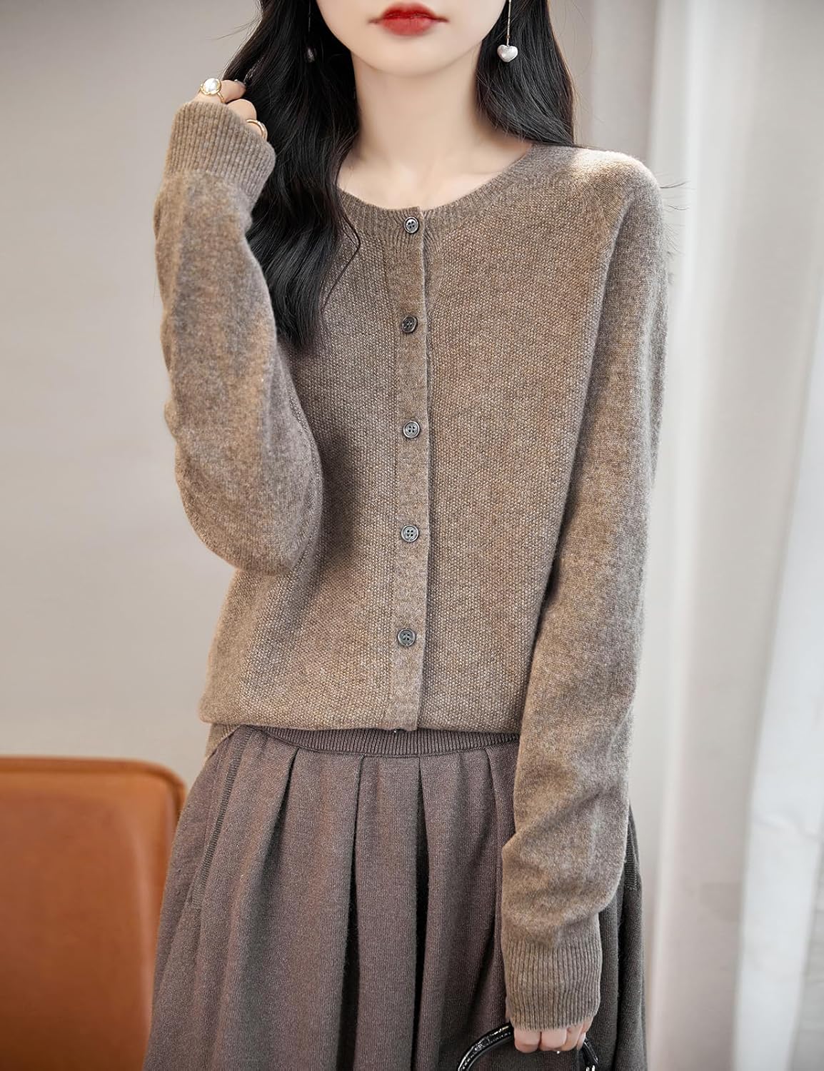 Chanyarn Women's Crewneck 100% Merino Wool Sweater 2025 Spring Fall Solid Long Sleeve Seamless Knitted Cardigan Sweater - Image 3