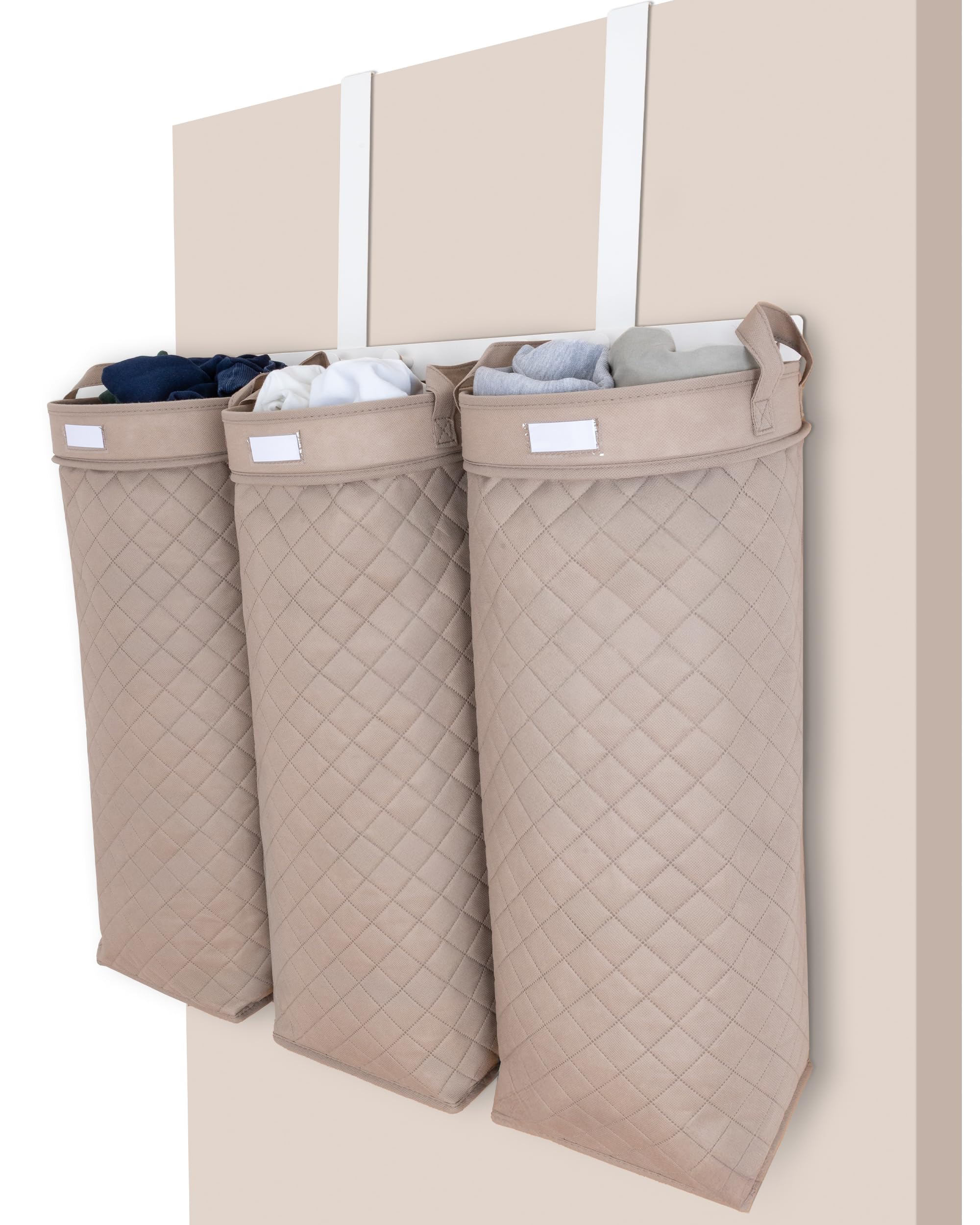 oliello® – Tür-Wäschesack zum Aufhängen mit 3 Fächern – platzsparender Wäschekorb & Wäschetrenner für strukturierte Wäsche – hängendes Wäschesortiersystem (Beige) Küche, Haushalt & Wohnen