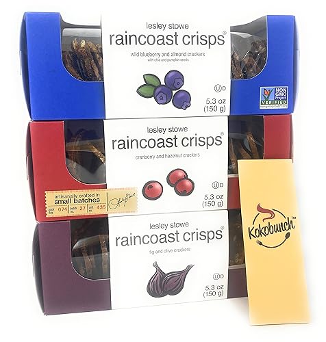 Gourmet Food Crisps Cracker Galletas de arándanos y almendras | Patatas fritas de arándanos y avellanas | Higo y aceituna 5.3 onzas