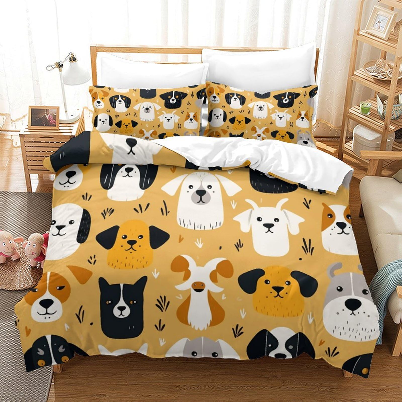 Housse de couette chien 3D parure de lit originale 3 pièces pour cadeau ado et enfant