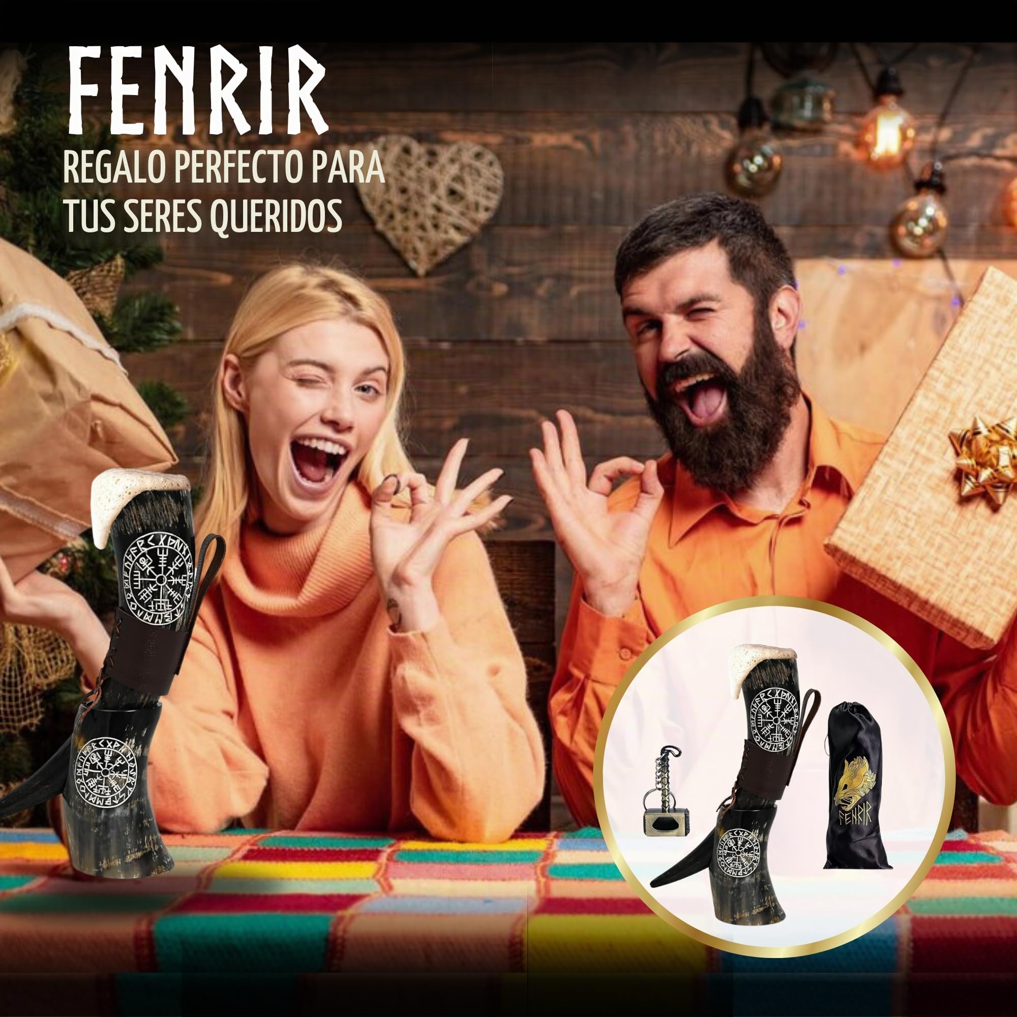 Cuerno vikingo – 100 auténticos 453,6 g con soporte de cuero marrón, funda, abridor de vino, para hidromiel, cerveza, regalo para hombres y mujeres, cuerno de Ale Horn hecho a mano, natural, pulido