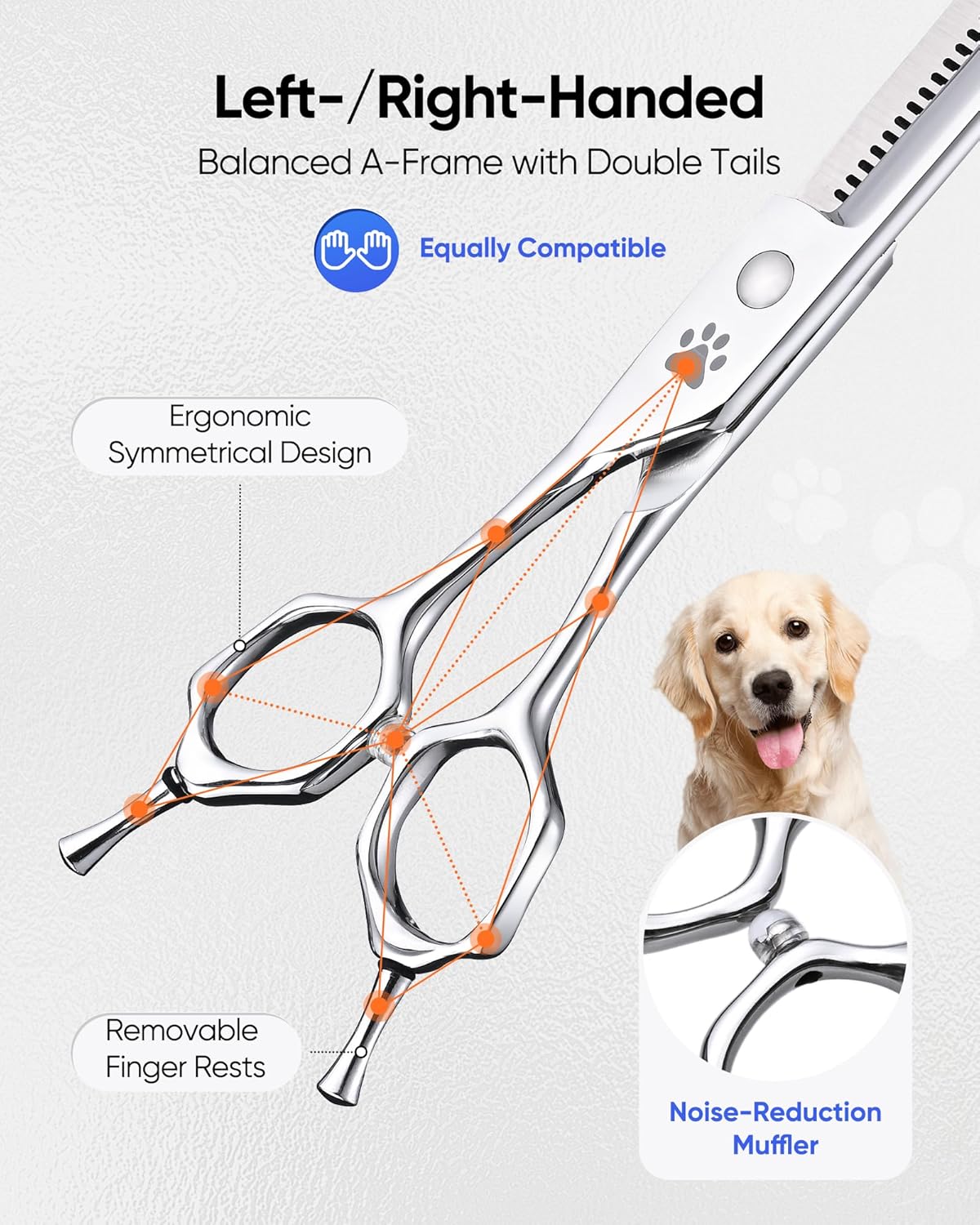 ULG Curved Thinning Dog Shears for Grooming, 7 Inch Professional Curved Thinning Dog Grooming Scissors for Blending and Thinning, 40-Tooth 15%-20% Rate 440C Stainless Steel Pet Hair Scissors