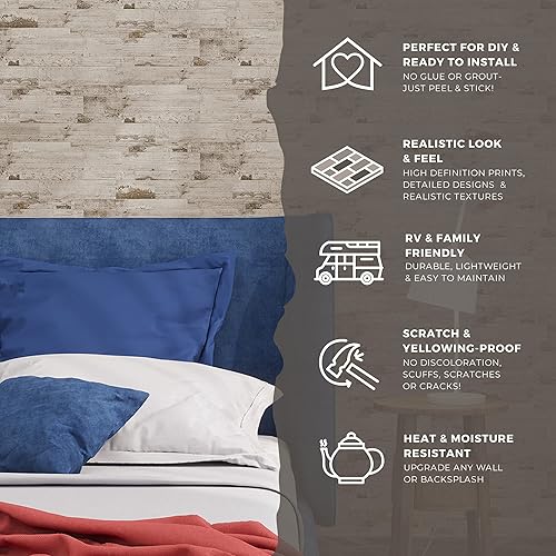 Vista 11 de Avant Decor 8 Tiles Stone Composite Mixed Subway Tile Peel and Stick Kitchen Backsplash Stick On Wall Easy DIY Installation 11.6" x 11.5