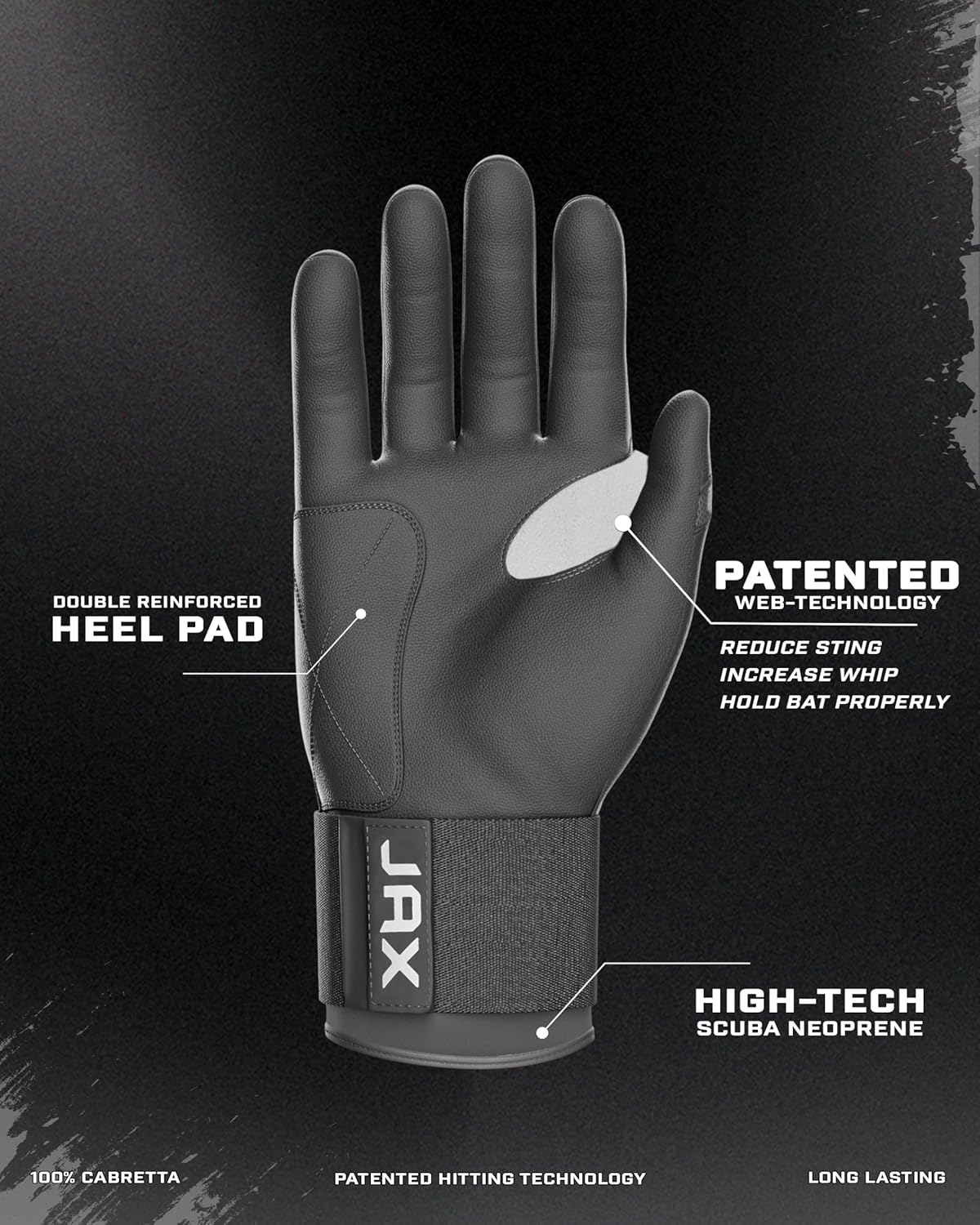 JAX Batting Gloves | Full Wrap Support Batting Glove | Baseball & Softball | Optional Web-Tech | Multiple Colors