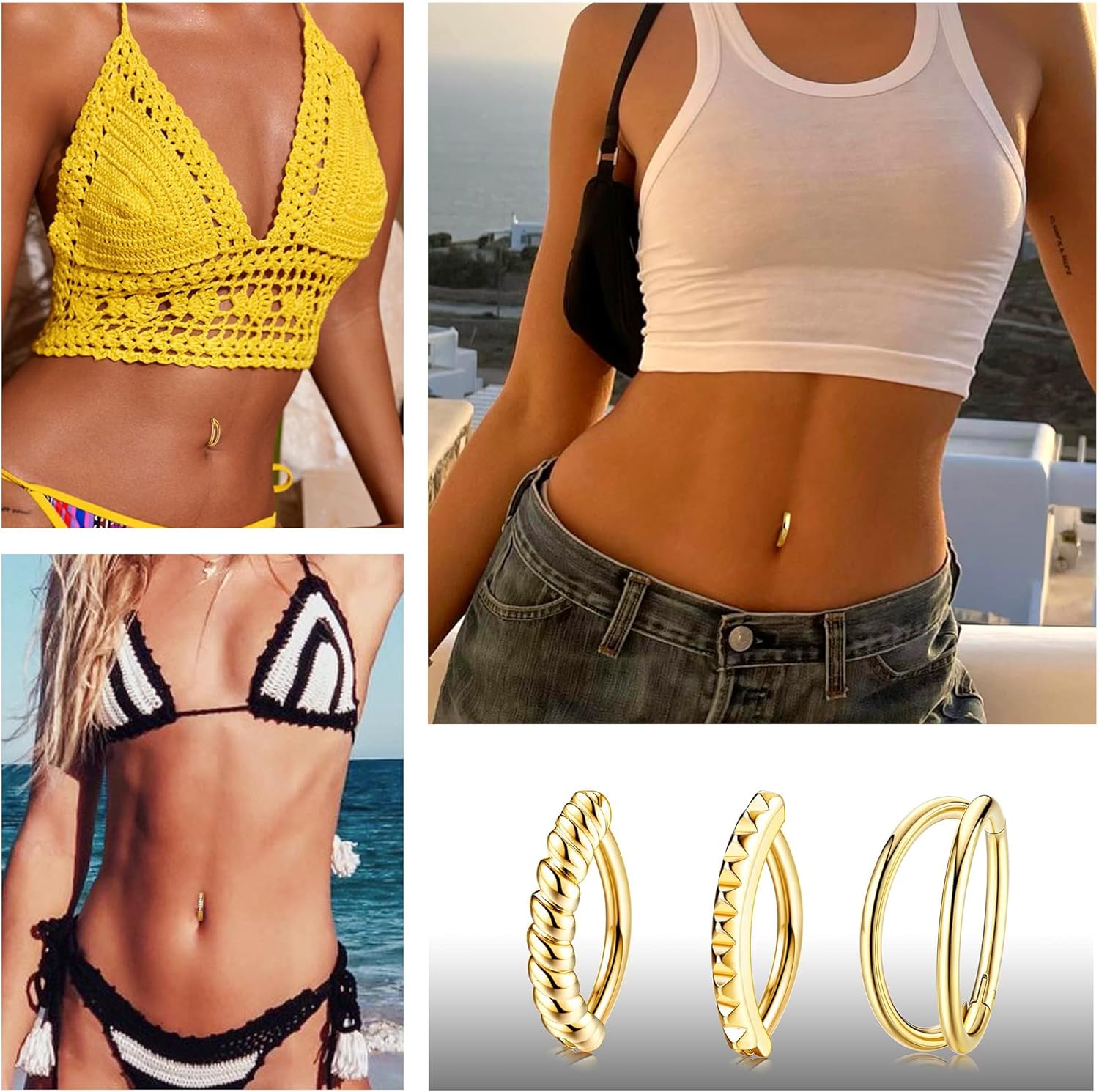 ORAZIO 8Pcs Belly Button Ring Surgical Steel 14G Clicker Belly Rings for Women CZ Heart Butterfly Belly Button Piercing Simple Reverse Navel Barbell Rings Body Piercing Jewelry - Image 6