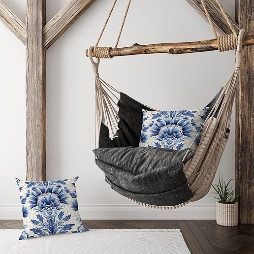 Miniatura 4 de Zyadsinoudor Blue and White Cairo Throw Pillowcase Set of 2 Traditional Oriental Cushion Cases 20x20in Decorative Pillow Home Cotton Linen Elegant