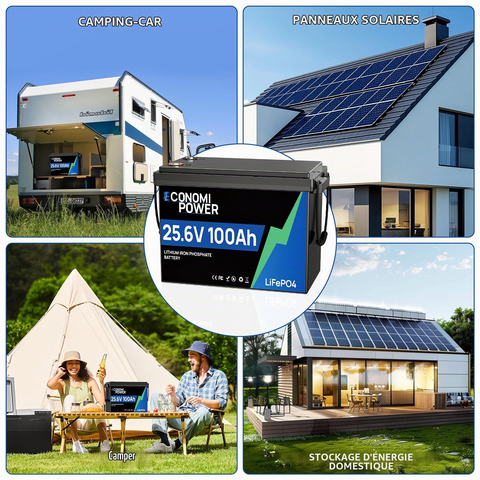 Bluetooth Batterie Lithium 24V 100Ah Lifepo4, 100A BMS intégré, 6000+ Cycle profond lifepo4, 2560Wh Batterie Lithium pour Camping-car, Bateau, Solaire et hors-réseau