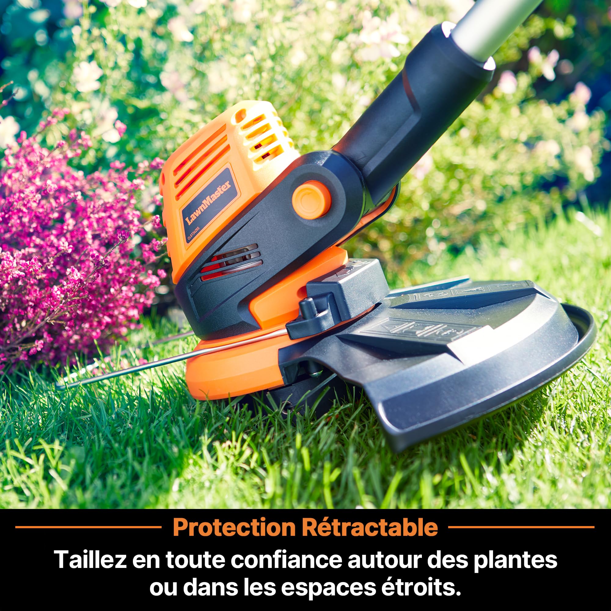 LawnMaster Coupe-Bordure sans Fil 24V, Coupe 25cm, Silencieux & léger | Fonction 2-en-1 avec dresse-bordures, tête pivotante, manche télescopique, batterie 2Ah avec chargeur, poignée ergonomique