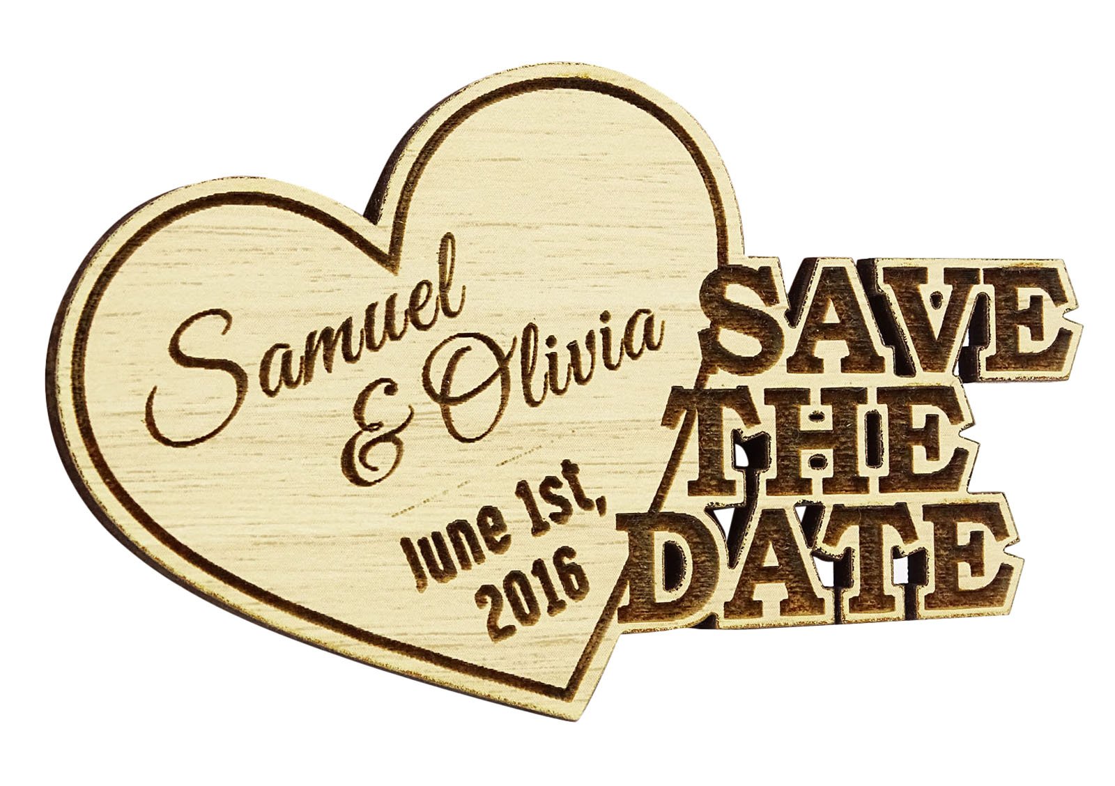 Aimant de date mariage bois personnalisé gravé rustique souvenir invités