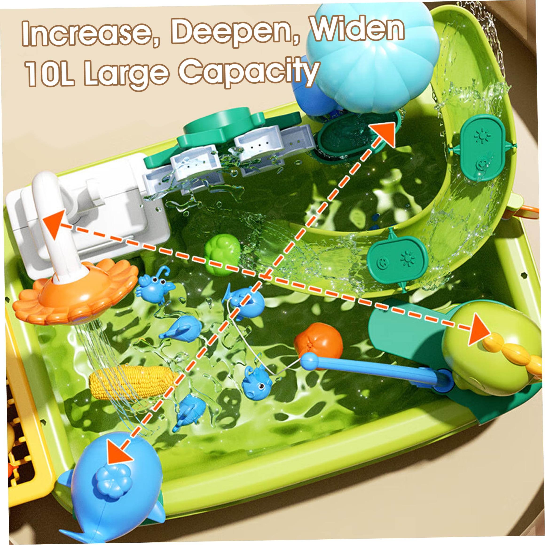 Lavello per bambini, lavello giocattolo con acqua corrente, set da gioco per bambini a tema dinosauro con pesca, lavastoviglie e scivolo sistema di ci
