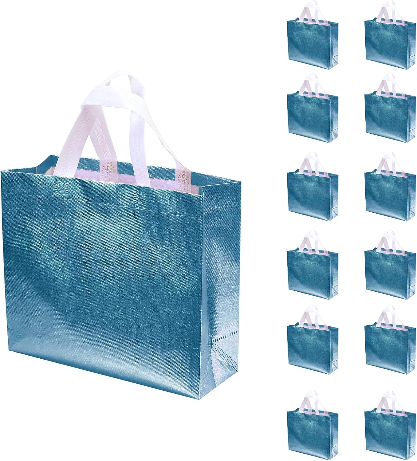 OEEAU 12 Pcs Blue Gift Bags Present Bags Glossy Reusable Gift Bag for Party Wedding