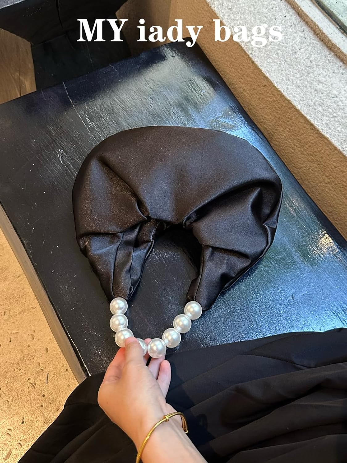 Women Luxurious Satin Clutch Purse Pearl Evening Bag Dumpling Bag Handbag for Prom Wedding Cocktail Party